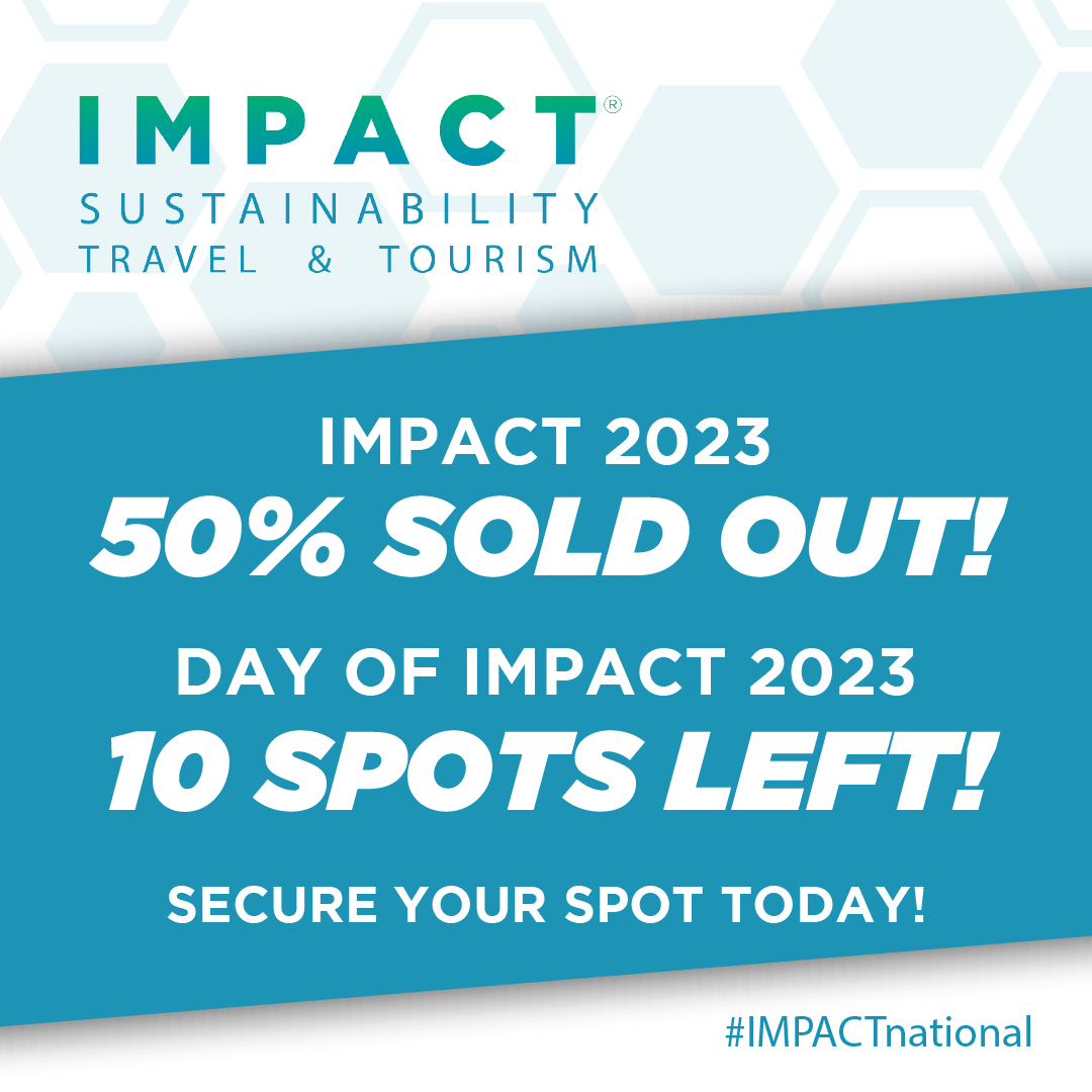 IMPACTnational's tweet photo. Spots are filling fast for IMPACT 2023 - we're 50% already sold! Don't miss out - register today and secure your spot!
Register here: https://t.co/ly5FX1oupE
#IMPACTnational #sustainabletourism #sustainability https://t.co/j0ACTuCYq5