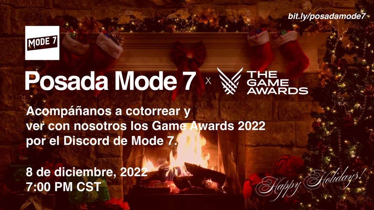 Mode7gg's tweet photo. Raza, nos vemos en unas horas para ver los #GameAwards en compañía, vayan yendo por snacks y bebidas para mayor disfrute. 🫰

📺 👉 https://t.co/jI6urwEWb6

#posada2022 #mode7gg https://t.co/j2L5fdFogz