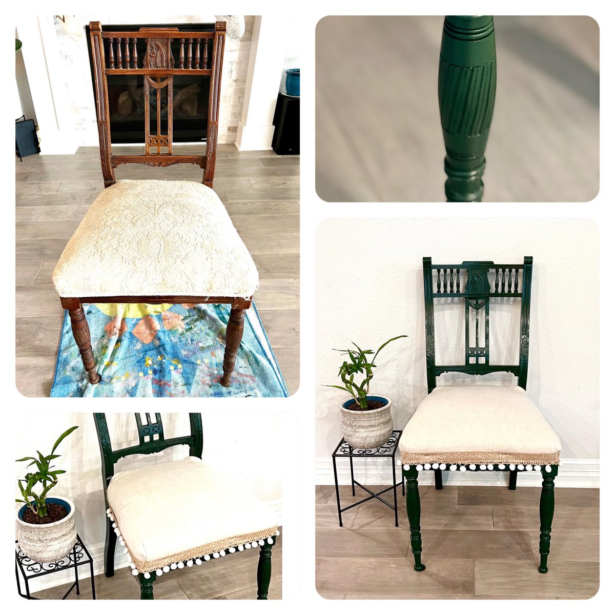 Beautiful Hunter Green Victorian Gothic chair makeover #greendesign #upcycled #recycled #houstondesign #houstonartist 💚