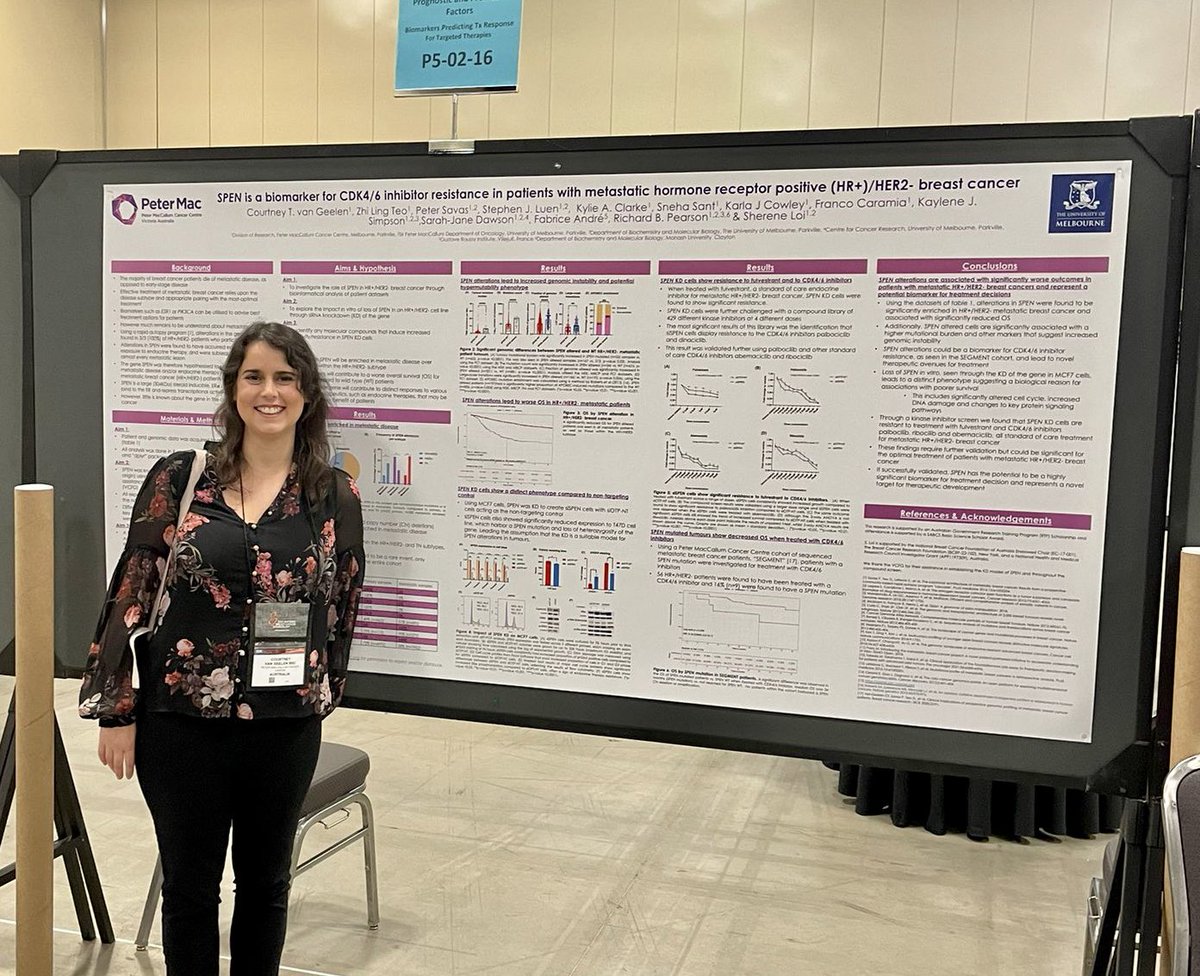 LoiSher's tweet photo. Check my PhD student’ poster P5-02-16 on SPEN mutations as a biomarker of CDK4i resistance- as well as a scholar in training award! 👏👏👏#bcsm @OncoAlert @PeterMacRes #SABCS22 #loilab https://t.co/qtB2ZscImF