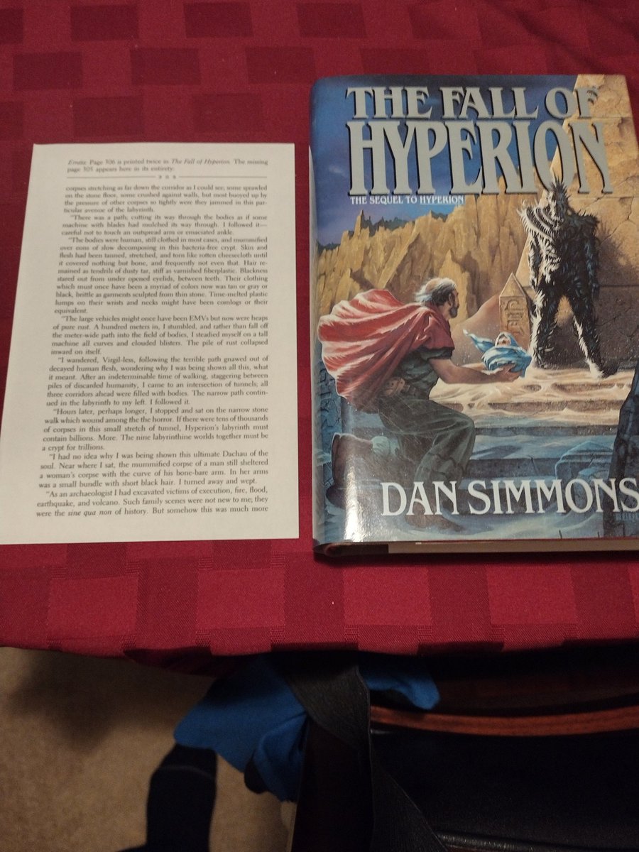 TeslaVee's tweet image. 𝐹𝑎𝑙𝑙 𝑜𝑓 𝐻𝑦𝑝𝑒𝑟𝑖𝑜𝑛 D. Simmons 1st.ed. signed sequel to 𝐻𝑦𝑝𝑒𝑟𝑖𝑜𝑛. Infamous missing page included. Classic SciFi.
#FirstEditionBooks
#RareBooks