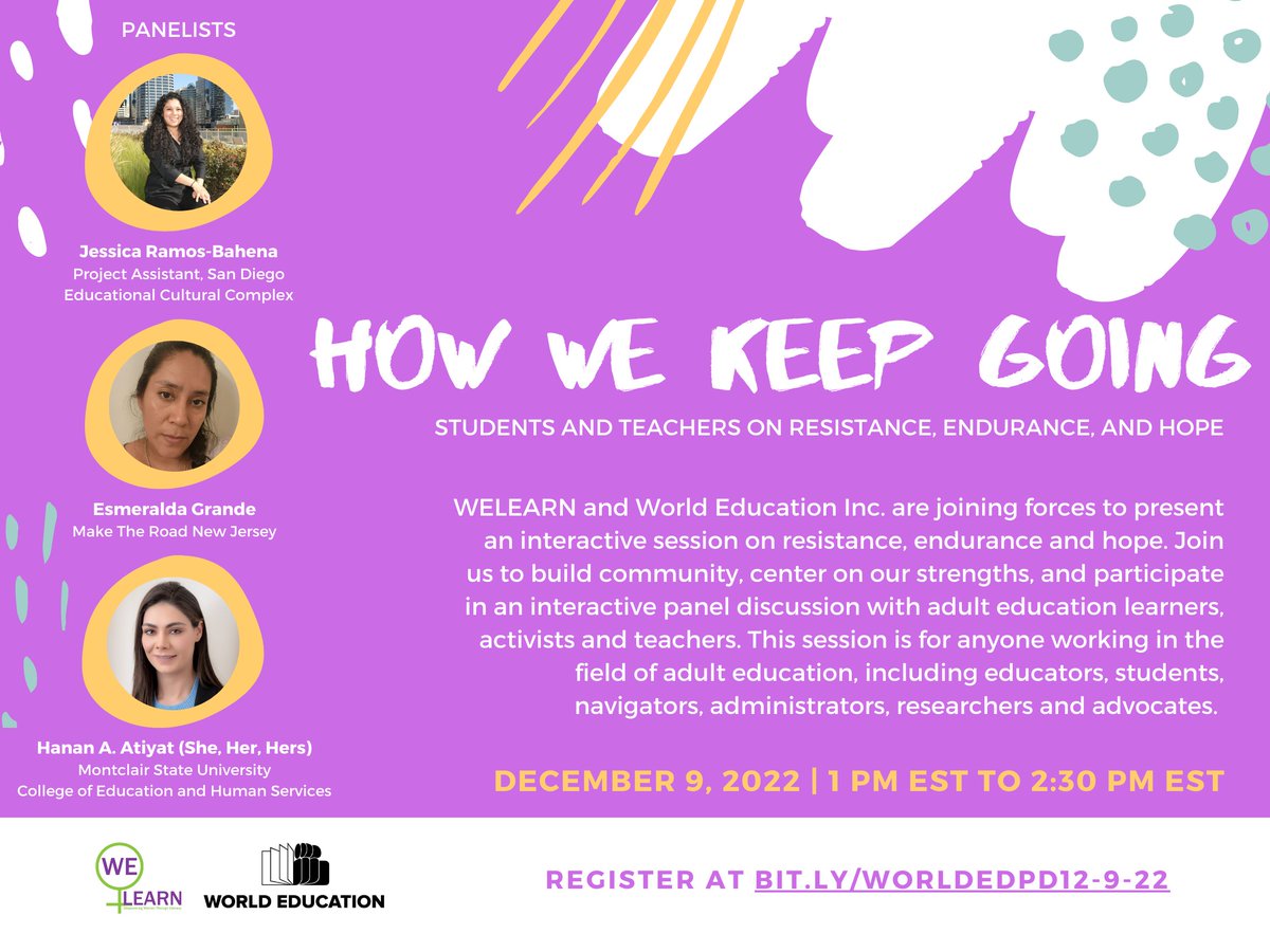 Tomorrow (12/9)! Join us &amp; <a href="/WorldEd/">World Education</a> as we host a community-building webinar centering the resistance, endurance &amp; hope of the #adultedu community. How do you keep going? Register here: bit.ly/WORLDEDPD12-9-…
