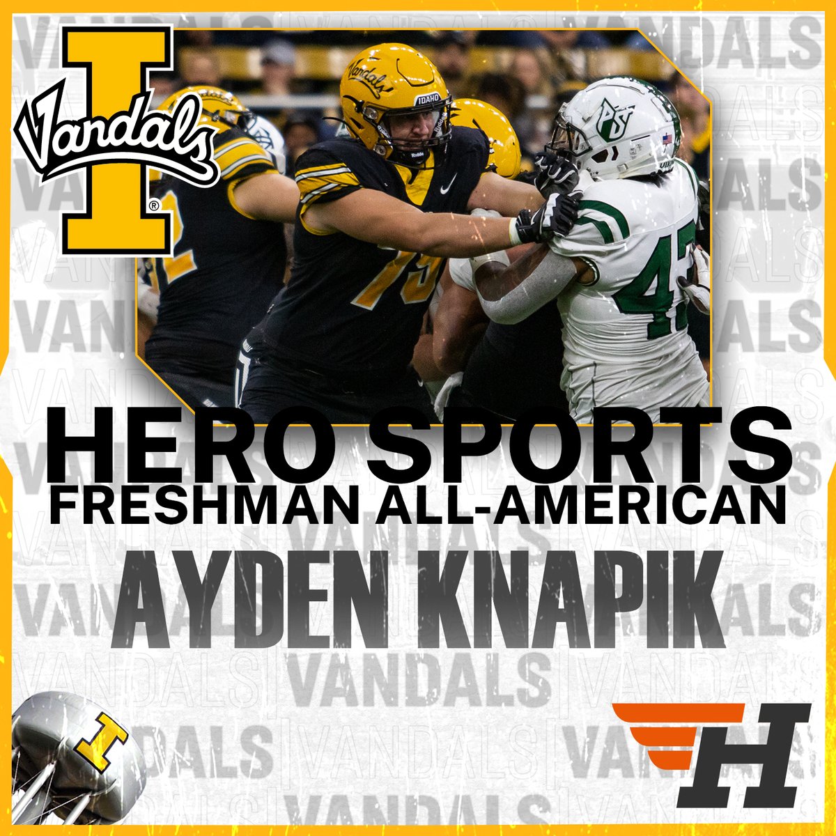 .<a href="/AydenKnapik/">Ayden Knapik</a> stepped into the starting lineup against Drake and never gave it up! He got better every game and will look to an anchor for the Vandal offensive line moving forward. 

#GoVandals