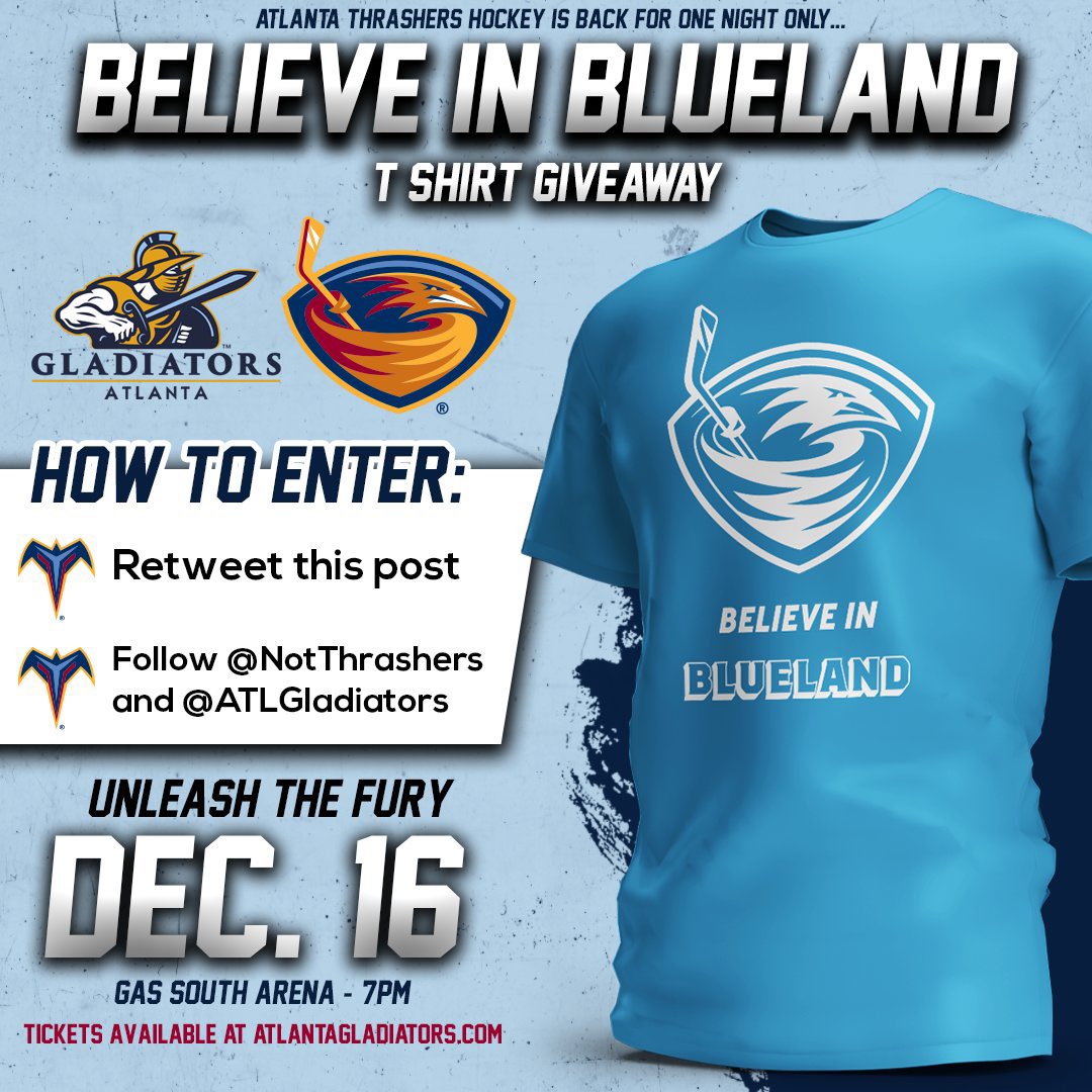For the first time in a decade, the Thrashers logo will be worn in a pro hockey game!

Join the <a href="/atlgladiators/">Atlanta Gladiators</a> on Dec. 16 when they take the ice as the Atlanta Thrashers, and retweet to win this sweet t-shirt 🔥