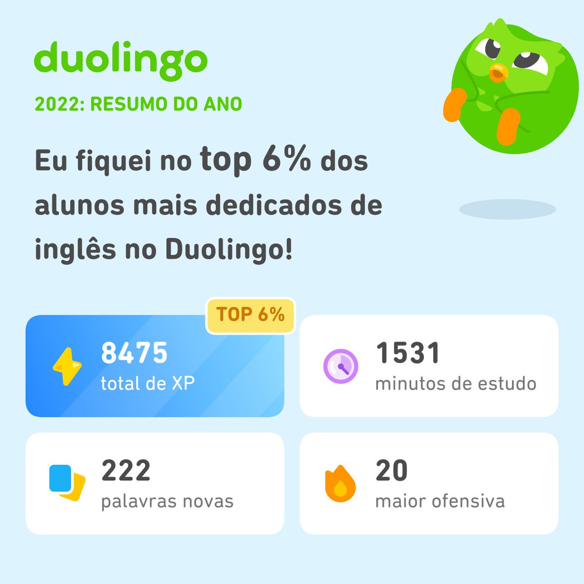 floquinhasad's tweet photo. Veja quanto eu aprendi no Duolingo em 2022! Quanto você aprendeu? #Duolingo365 https://t.co/K2QK1CenuP