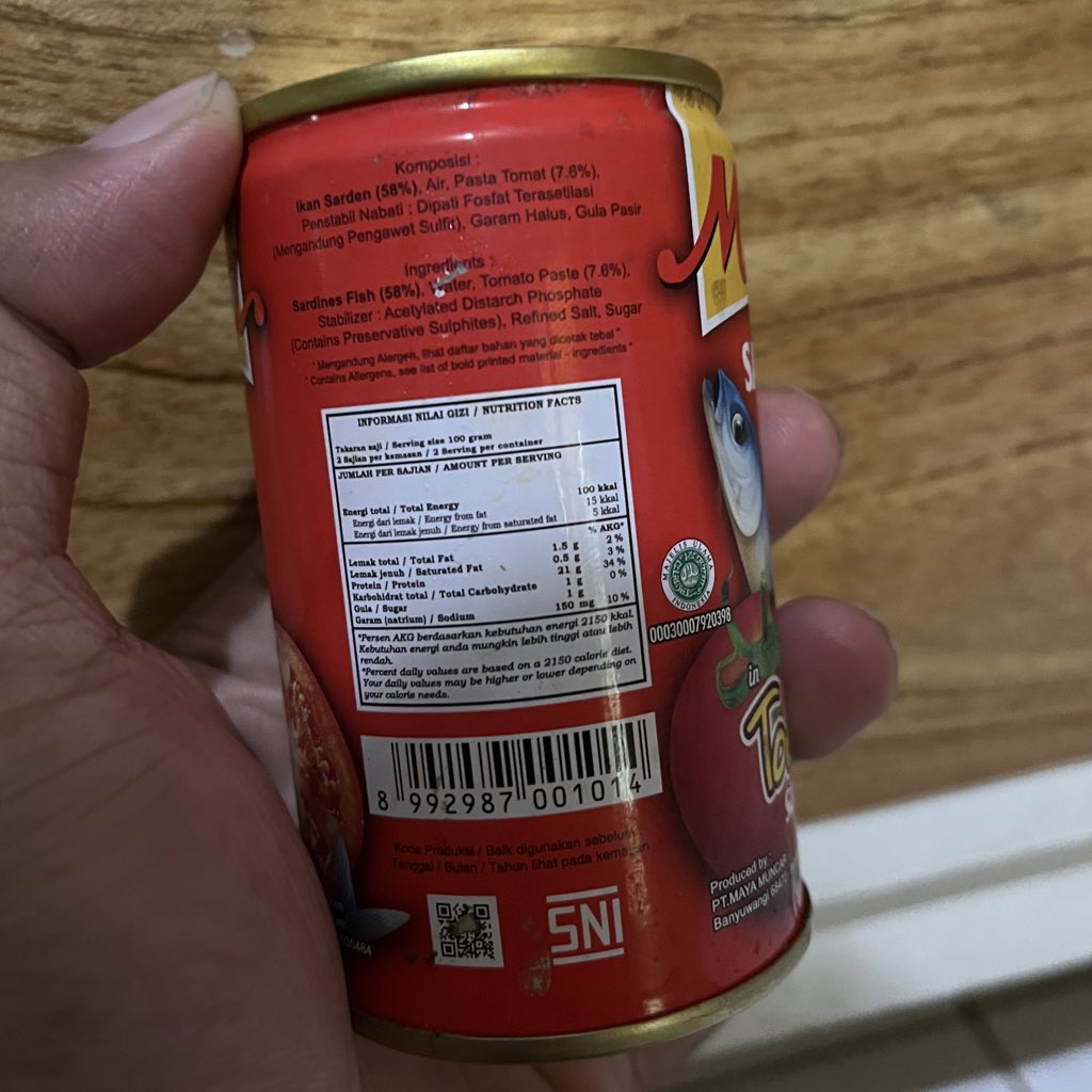 Tadi iseng baca nilai gizi sarden, kaget brand ini satu kaleng 10 rebu proteinnya 21 gram?????
