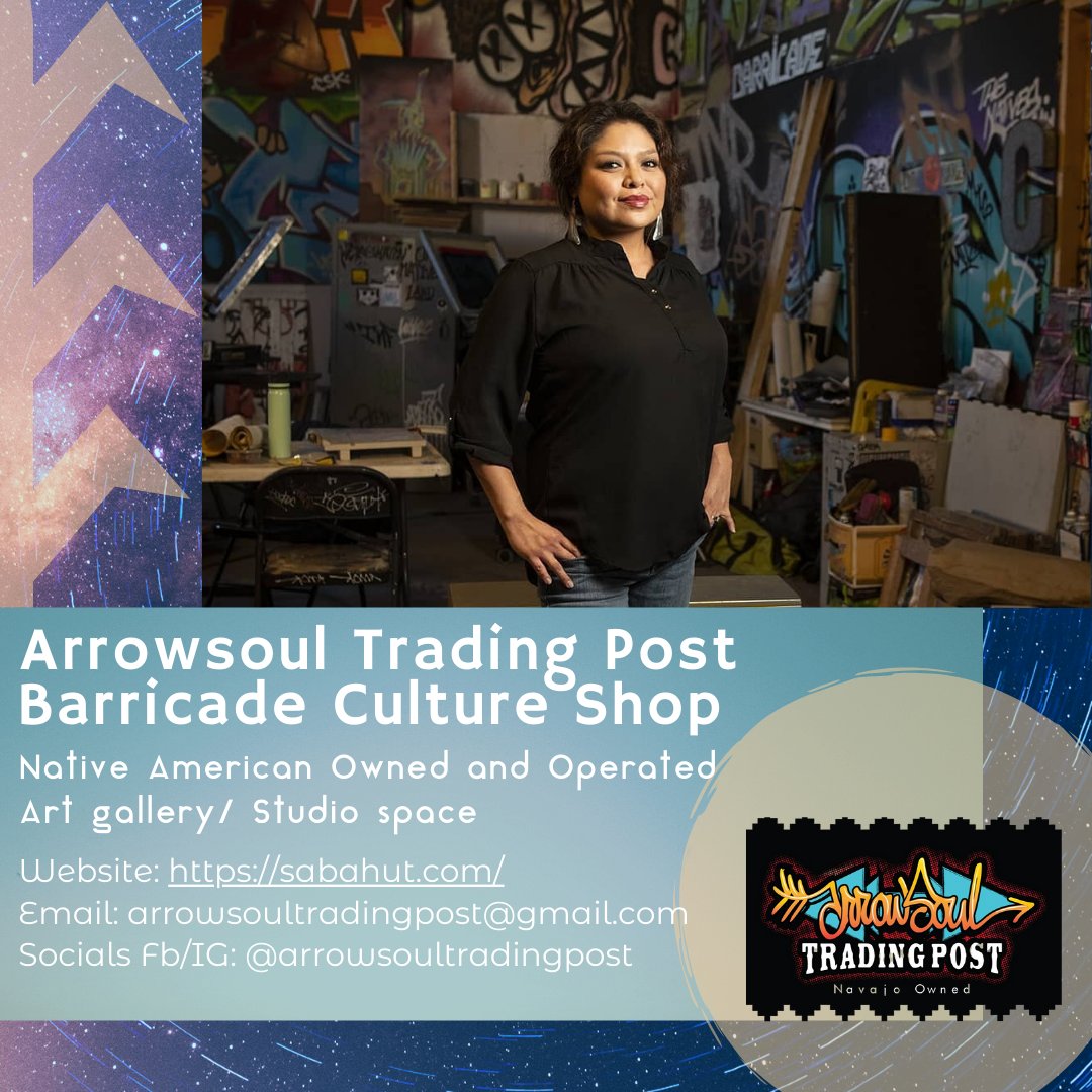 FutureIsIndigi's tweet photo. She is a community leader, an incredible entrepreneur, and mother. 
Shawna owns Arrow Soul Trading post located in Taos, NM and also runs The fine Arts Market of Las Cruces. Providing space for artists to sell their artwork as well as her own. 

Website: https://t.co/EB1UndAR3k https://t.co/o3GytT769c