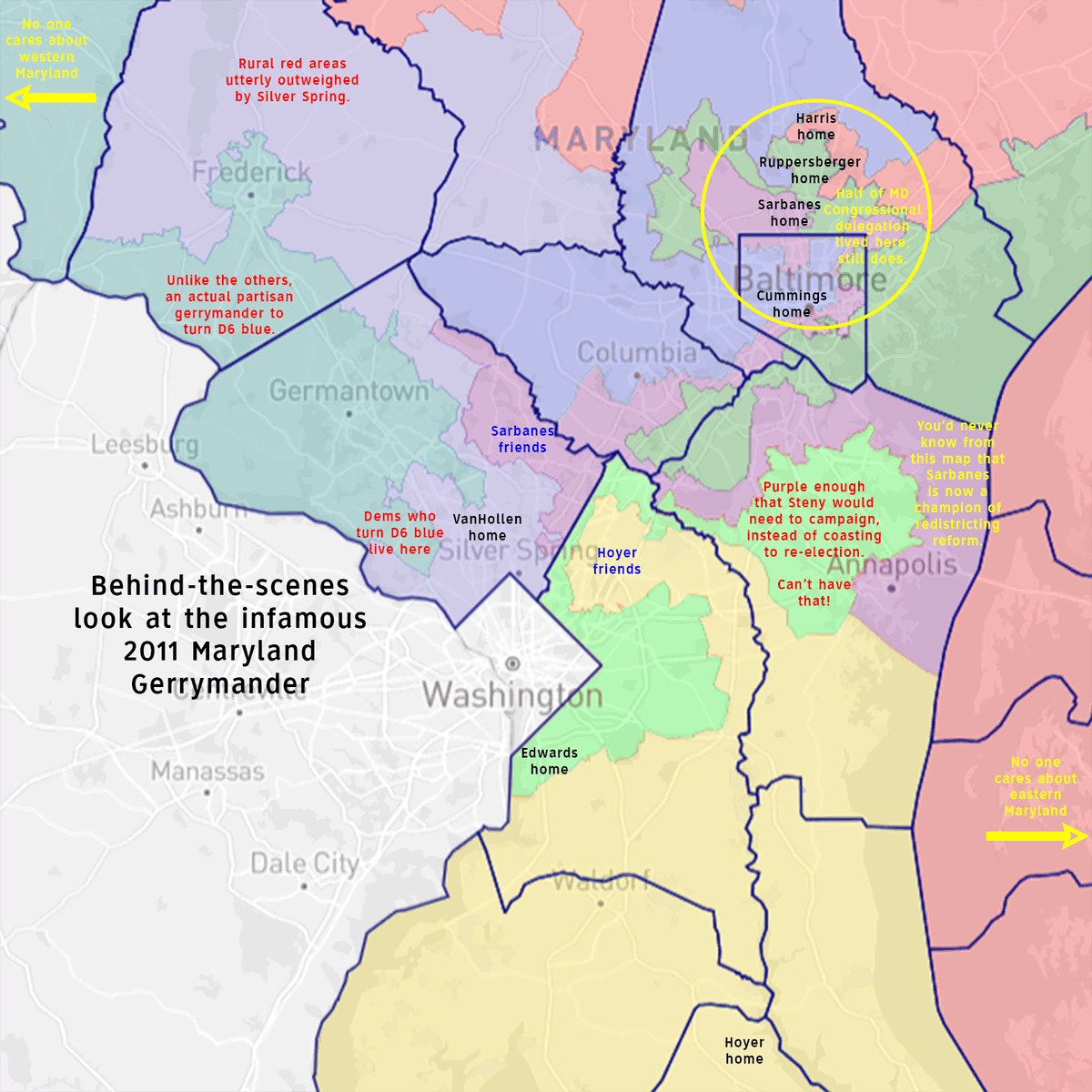 ElectLeft's tweet photo. I put vastly too much work into this map of the 2011 Mary-Mander, but I hope @Redistrict fans like @Contrainer will enjoy it. #MD https://t.co/qblYwdUqqz