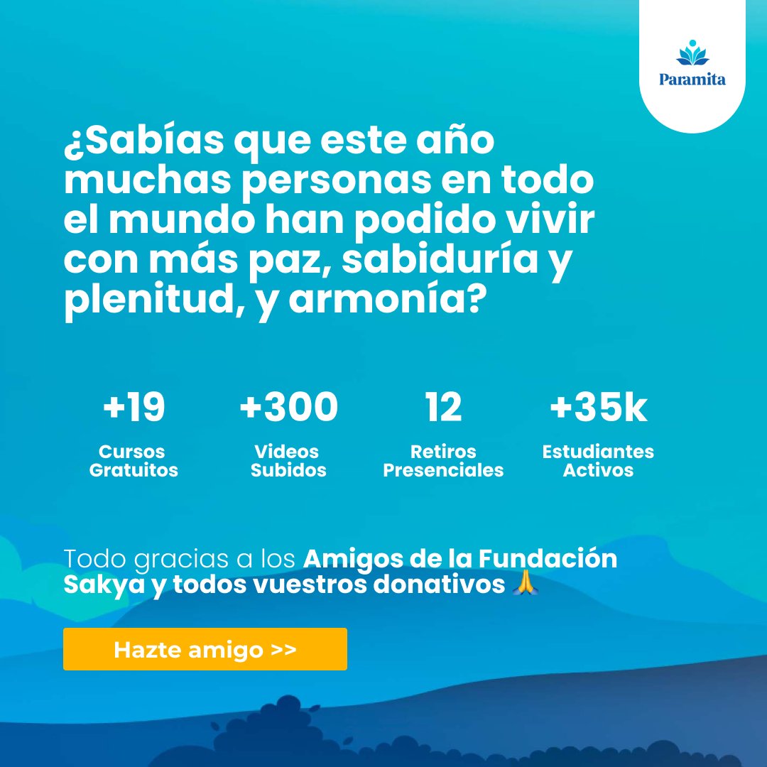 Hoy desde la <a href="/FundacionSakya/">Fundación Sakya</a> estamos satisfechos de los logros de este año 2022. 
Hemos ayudado a muchas personas en su práctica para tener una vida llena de paz, armonía, sabiduría y plenitud.
¡Contamos contigo para un 2023 lleno de logros y transformación!