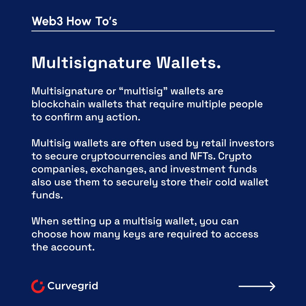 curvegridinc's tweet image. Multisig wallets provide a safer way to keep your coins! 

The more keys required for a transaction, the more difficult it is for someone to steal from that wallet.

Follow us to learn more about everything crypto and Web3 related!

#Curvegrid #Web3 #MultiSigWallets #Blockchain