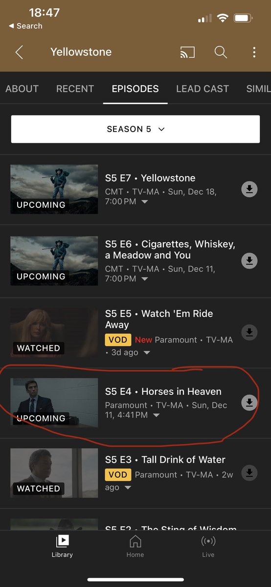 Gotchy's tweet photo. ⁦@YouTubeTV⁩ why is Yellowstone S5E4 not available to stream but episode 5 is? https://t.co/DhD8HCKm7j