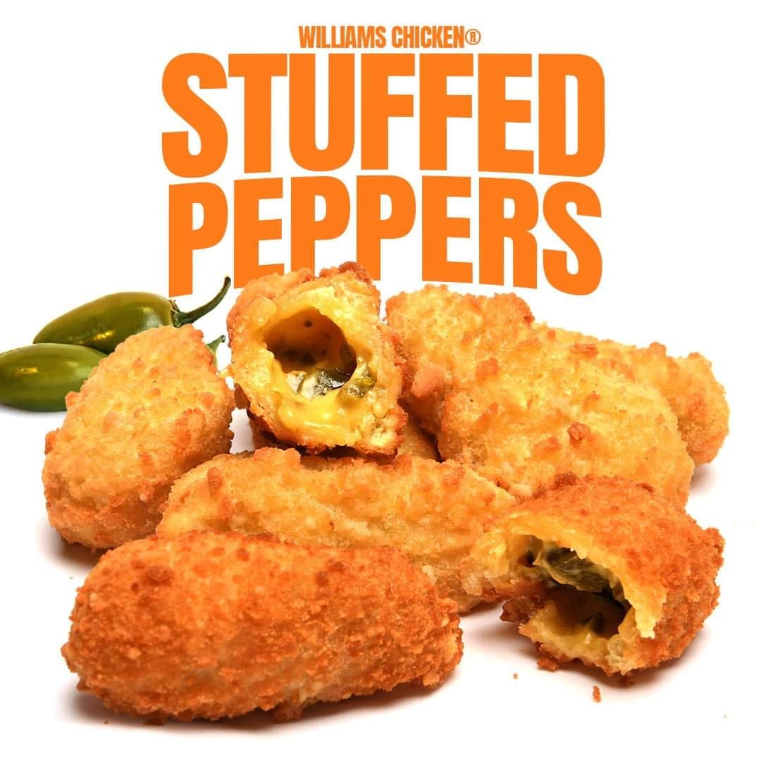 WilliamsChickn's tweet photo. What's POPPIN'? Our PEPPERS! Pick up an order tonight! #stuffedpeppers #jalapenopoppers #sideitems #sides #williamschicken #wedeliver #fastfood #foodie #doordash #ubereats #grubhub https://t.co/YHfLfpo5LH