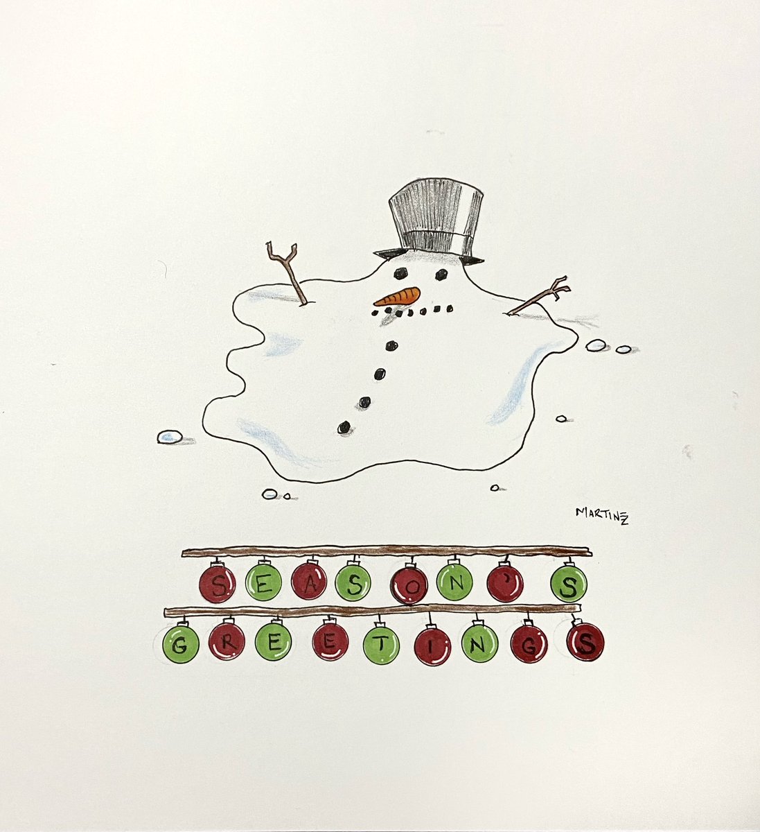 ‘Tis the season to be funny. Poor Frosty isn’t so frosty. More jolly Xmas card type humor in the coming days, ho-ho-ho. #artbynuwaver74 #ArtistOnTwitter #art #drawing #FrostyTheSnowman #originalart #kofiartist #SeasonsGreetings