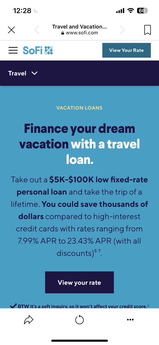 edwardmip's tweet photo. @SoFi, I hope you put #peoplebeforprofit, your mission statement is to help people reach financial independence but you are promoting people to take loans out to take #vacations that they can't afford. As your investor and  customer, I am truly disgusted… @rontkim #sofi https://t.co/7Ti5oN8kKe