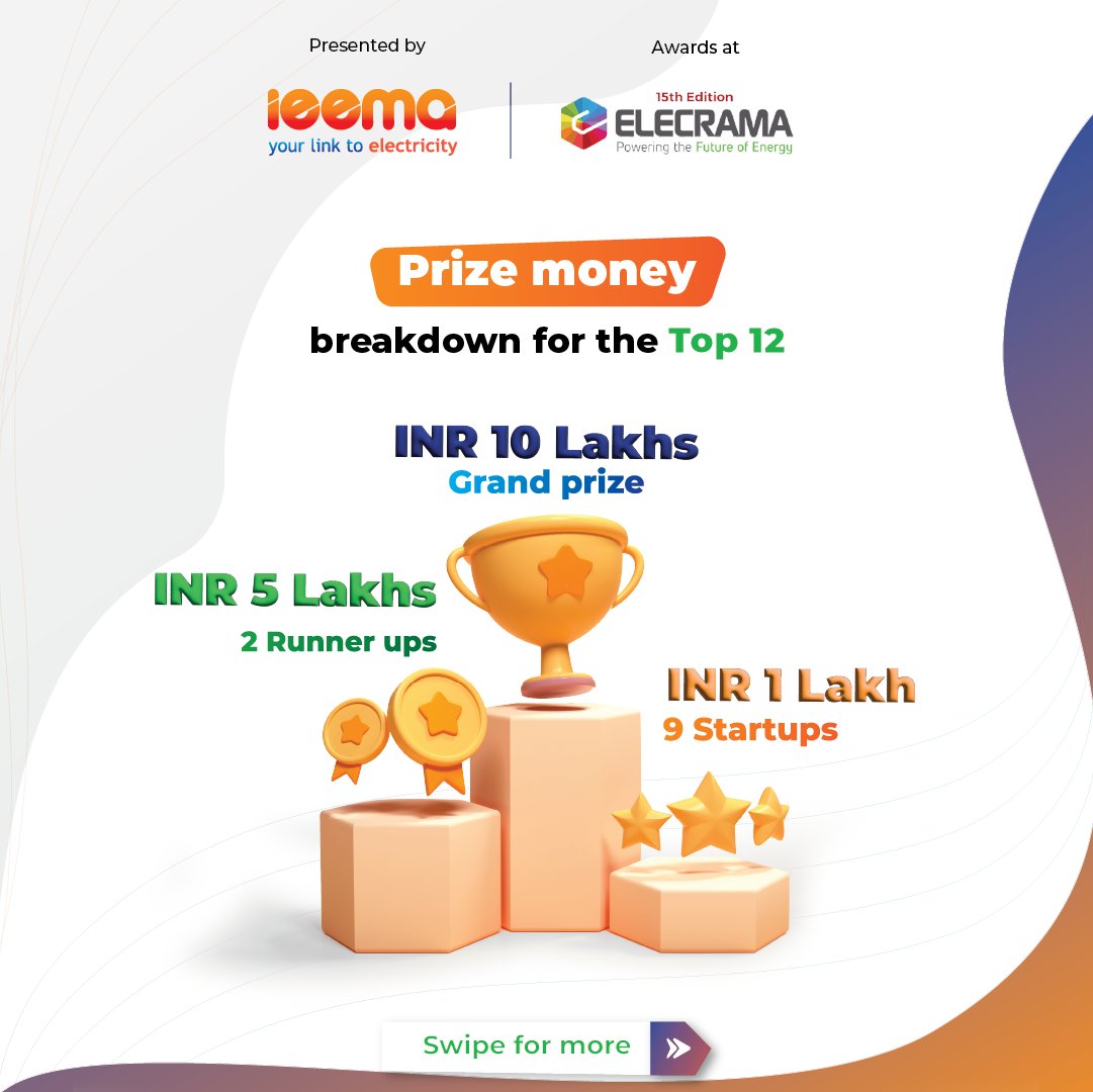 Calling on #AdvancedElectricMobility #Decarbonisation and #LowCarbonCooling startups working in India! This is your chance to get international exposure at #ELECRAMA2023, by apex industry body IEEMA, through #globalawards, #prizemoney, #investment opportunities, and much more!