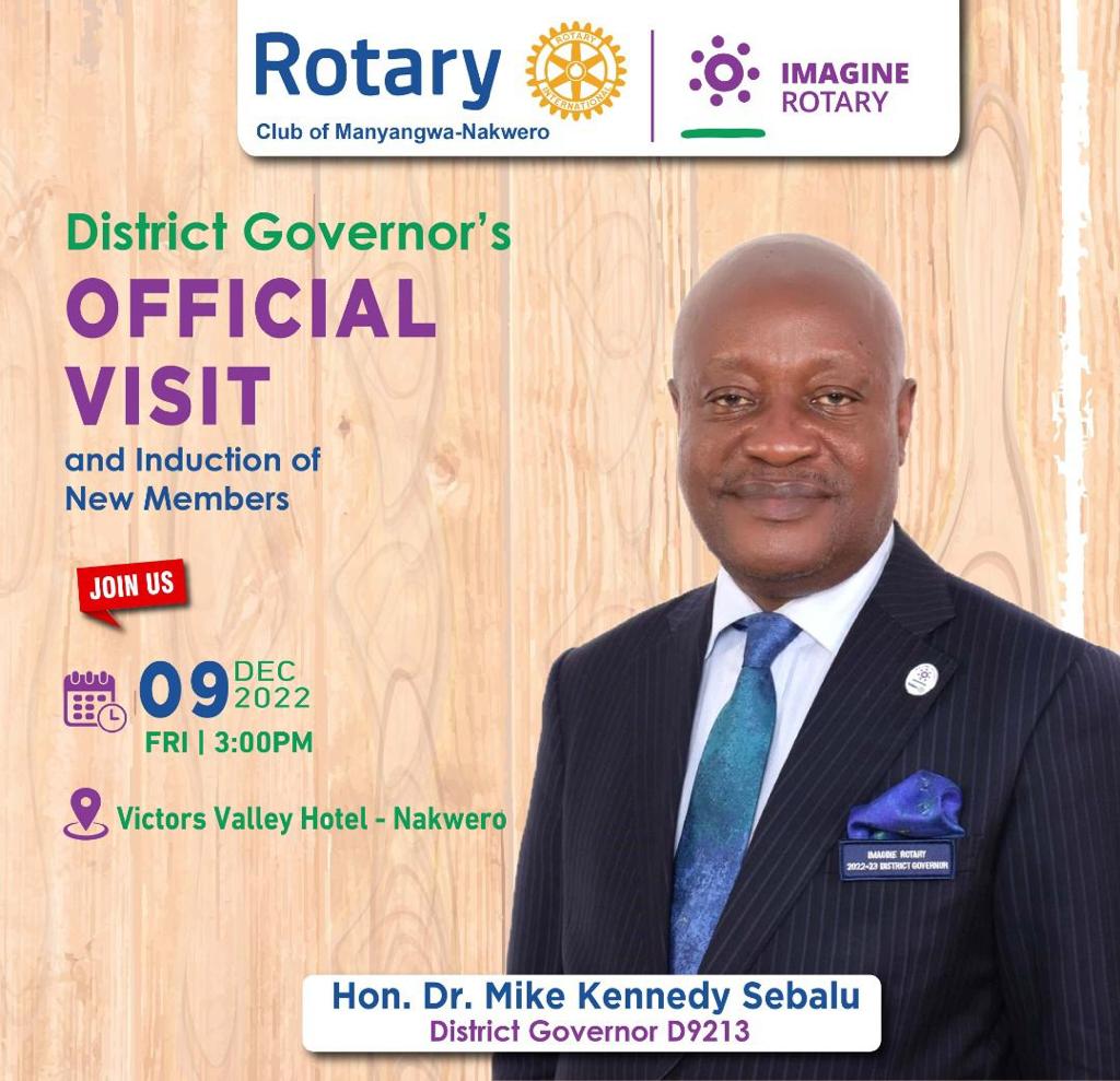 Today the Rotary Club of Manyangwa Nakwero is hosting its first ever Governor's visit. Am glad to be the first Governor ever to visit the club.