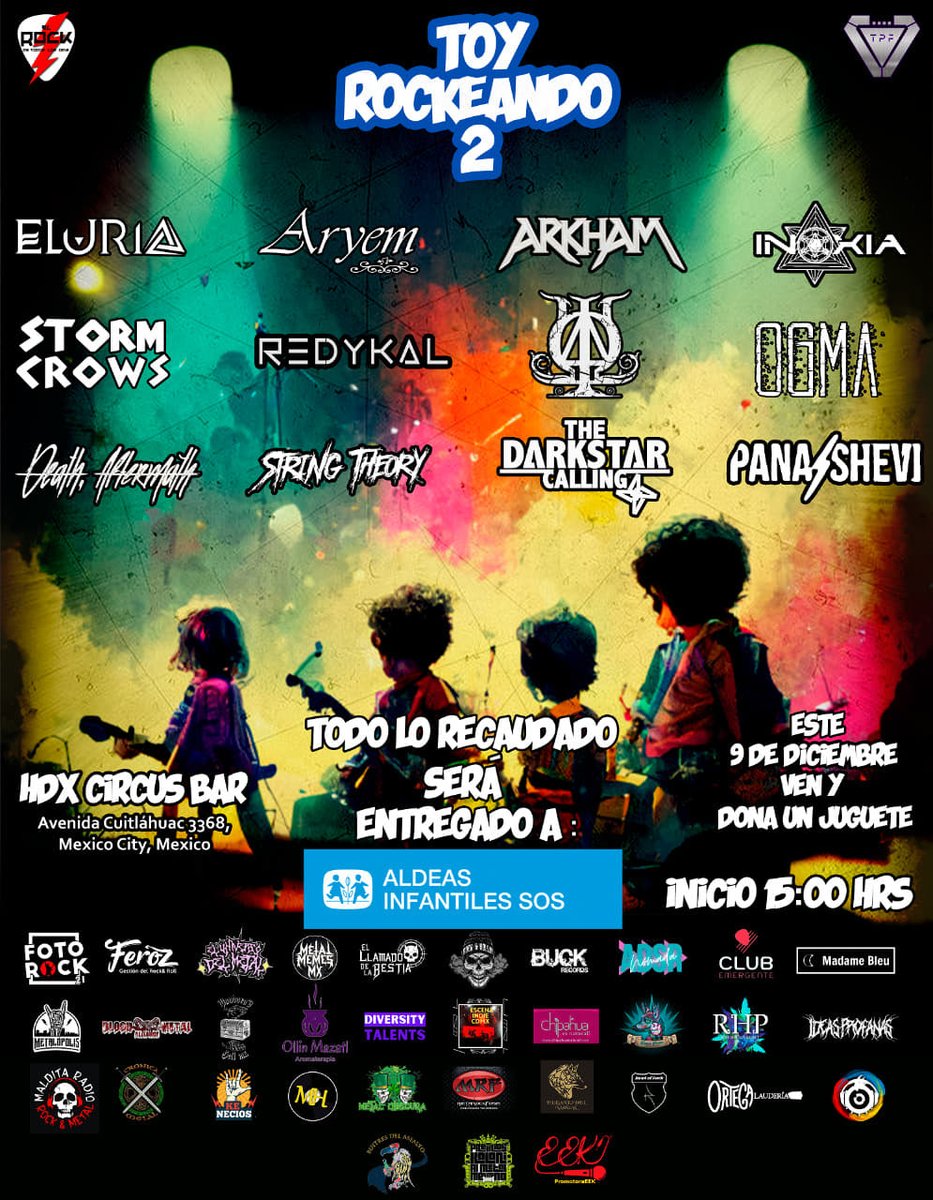 MandoKalani's tweet photo. Un juguete x una sonrisa, vengan y donen en #ToyRockeando2 junto con
@Eluria
+
@Ayrem
+ #RedClock + #ArkhamMX +
@InoxiaBand
+ #StormCrows +
@Redykal1
+
@OgmaRockBand
+ #DeathAftermath + #StringTheory + #TheDarkstarCalling + #Panashevi en
@hdxcircusbar
🤘🧩🤘!!! https://t.co/WANDgrcEjo