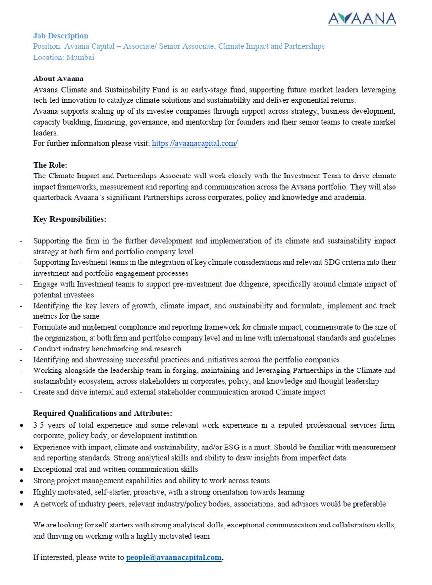 Shruti Srivastava (@shrutiiitm) on Twitter photo Hi Folks, we <a href="/avaanacapital/">Avaana Capital</a> are looking to add a #climate and #impact specialist to our tribe. Do spread the word!
#hiring Hi Folks, we <a href="/avaanacapital/">Avaana Capital</a> are looking to add a #climate and #impact specialist to our tribe. Do spread the word!
#hiring
