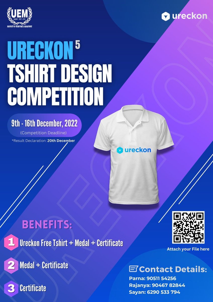 Ureckon_Uemk's tweet photo. Team URECKON is back for the fifth time with the artistic ecstasy of designing 'The Perfect URECKON T-shirt'! 
Pull your digital brushes out and let your creative magic unveil!  

*Applicable only for UEMK students*

Register via the given google form: https://t.co/IMzITMHyh3 https://t.co/KuiutNNoov