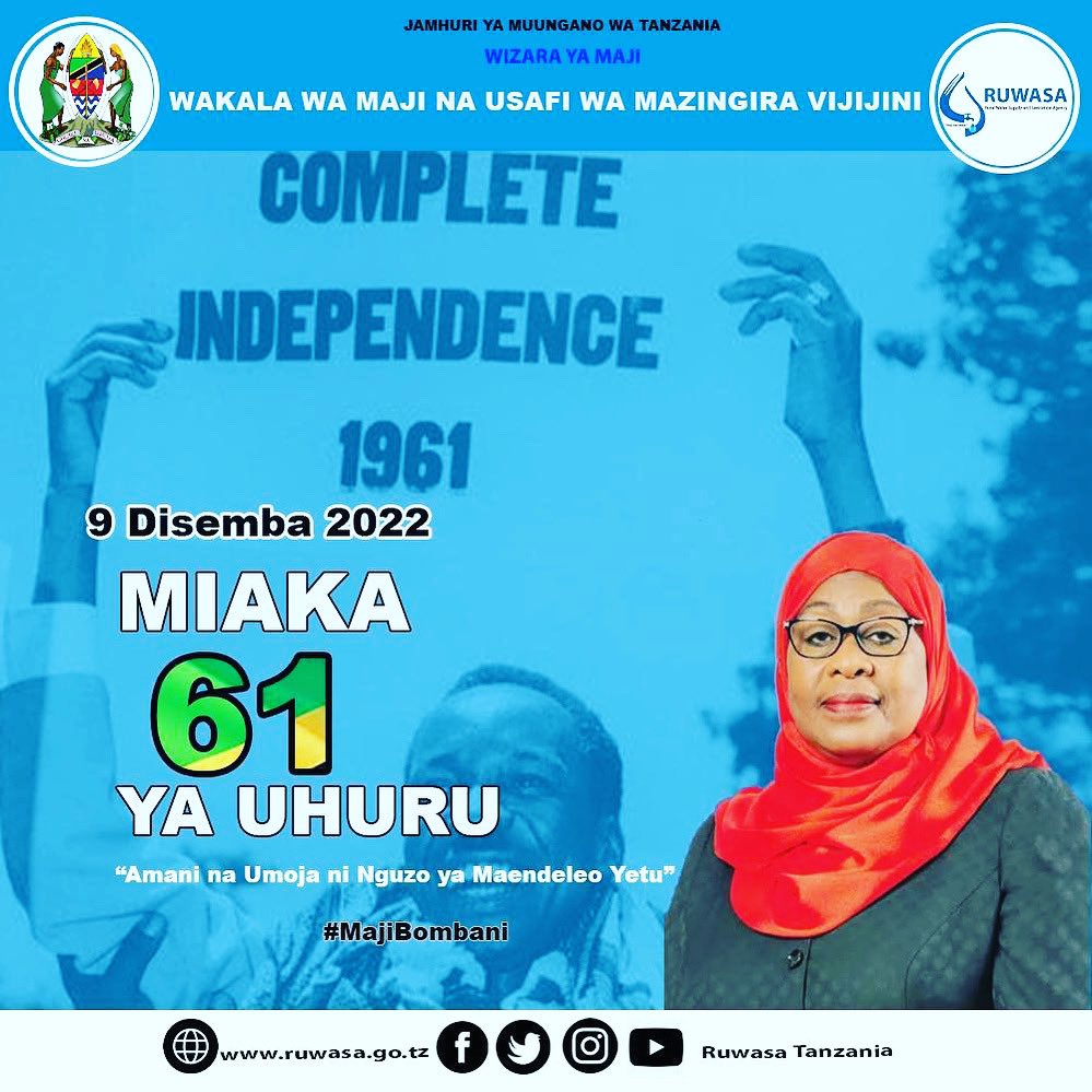 Tunajivunia miaka 61 ya Uhuru wa Tanzania Bara 🙏🏼
<a href="/ruwasa/">Nasiru Ruwasa</a>_rukwa @ruwasa_shinyanga @ruwasa_geita @ruwasa_lushoto @ruwasa_ngorongoro @ruwasa_ngorongoro @ruwasadodoma @ruwasa_uchimbaji @ruwasa_mpwapwa @ruwasa_katavi @ruwasa_tanga @ruwasa_kilimanjaro <a href="/ruwasamara/">samara163</a> @ruwasa.kigoma