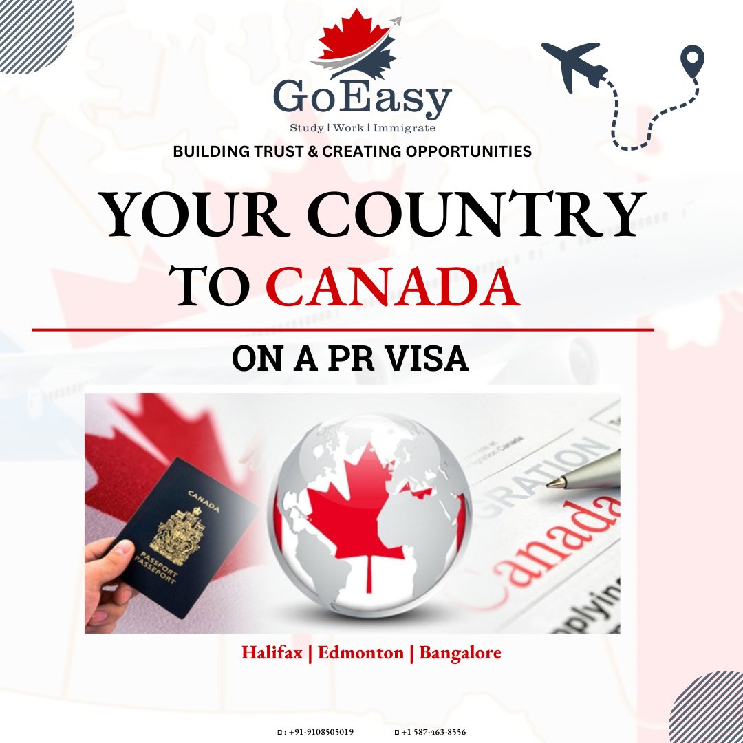 goeasyimmigrate's tweet photo. Your country to Canada
On a PR Visa

GO EASY IMMIGRATION CONSULTANTS,
BUILDING TRUST &amp; CREATING OPPORTUNITIES
Most trusted licensed immigration consultant in Canada\Bangalore.
IRIC-licensed.
Our Branches:
Halifax | Edmonton | Bangalore

#Canada #india #PRVisa https://t.co/3S4om0etEJ