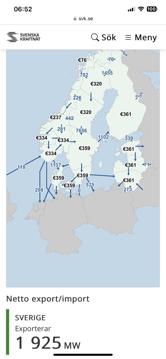 MrWaternooze's tweet image. Godmorgon. Bäst att @moderaterna fortsätter sitt spinnande idag. Vi exporterar nämligen energi motsvarande Ringhals idag, 06:40. -7 grader i Sthlm. Vindkraften 15% #energipol