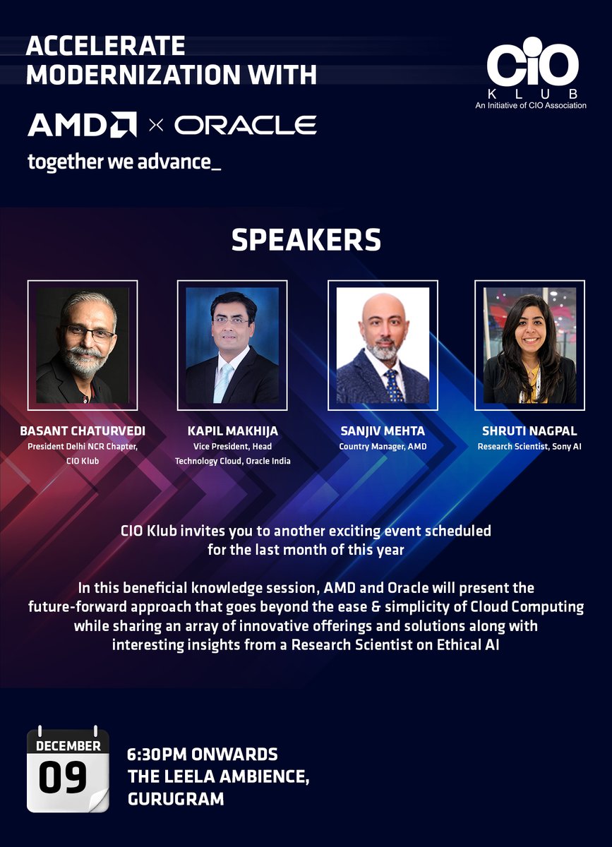 Eyeing an advanced technological revolution in the country, #CIOKlub is organizing another knowledge-sharing session, wherein experts from <a href="/AMD/">AMD</a> and <a href="/Oracle/">Oracle</a> will be deliberating on the future-forward approach that goes beyond the ease and simplicity of #CloudComputing. 

#CIOKlub