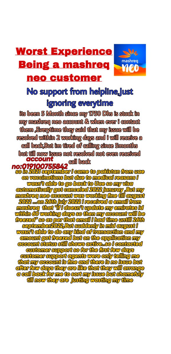 abdulla71916758's tweet image. account no mentioned in photo below and email adress:abdullahwaseem988@gmail.com
@MashreqTweets @MashreqNeo
#mashreqneo #mashreqbank
#worst #Disappointed #help #RetweeetPlease 
Highly Disappointed !😵