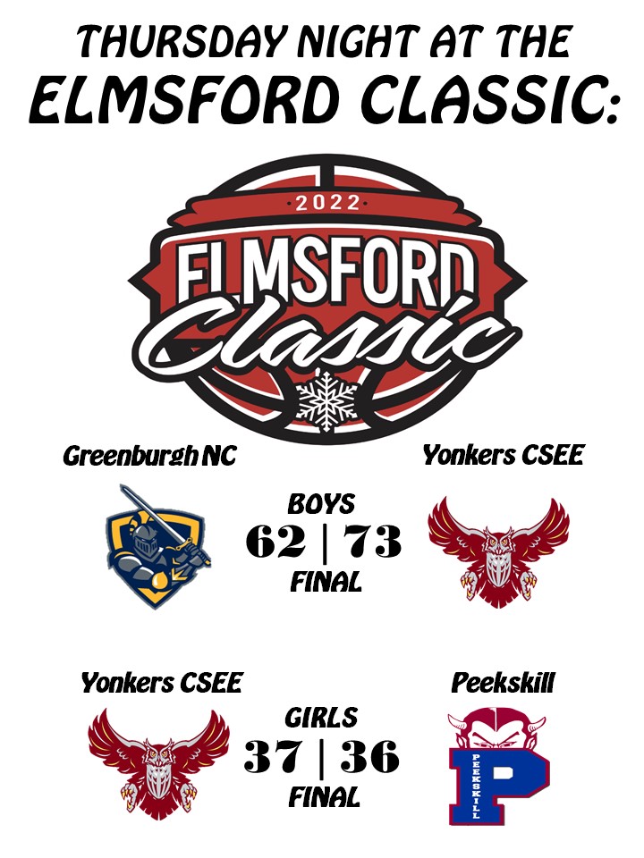 Elmsford Classic Thursday Night Recap! The <a href="/CSEEAthletics/">CSEE Owls Athletics</a> Owls advance the #ElmsfordClassic Championship games tomorrow at 3pm &amp; 5pm! See you tomorrow for the Hamilton games at 5pm &amp; 7pm! #RedRaiderNation