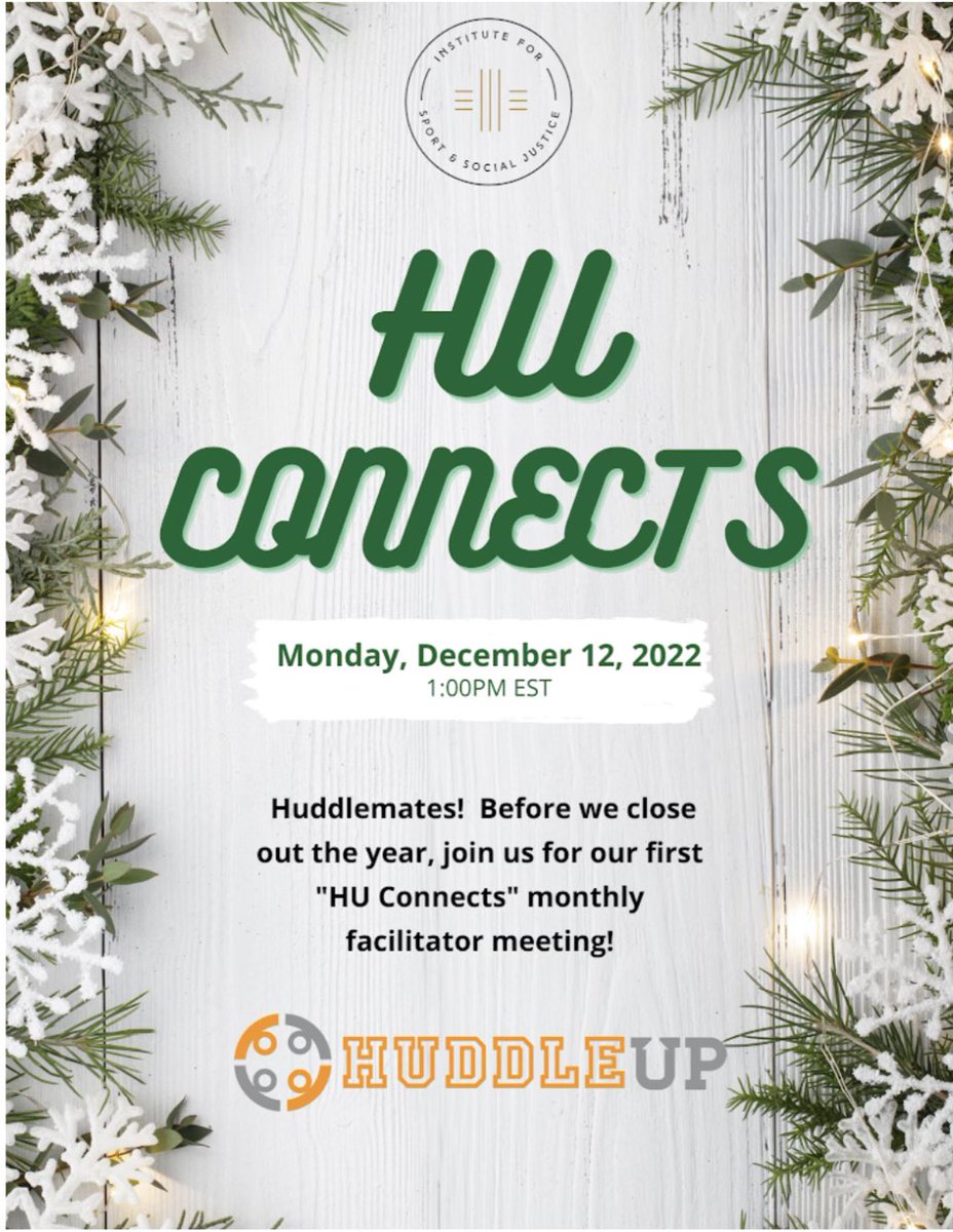 As a Huddle Up team we strive to get 1% better each day. This Monday we’re bringing the team together for HU Connects! A time for us to discuss social justice topics, share educational resources, and equip our trainers to facilitate impactful trainings. Let’s get it!#PowerofSport