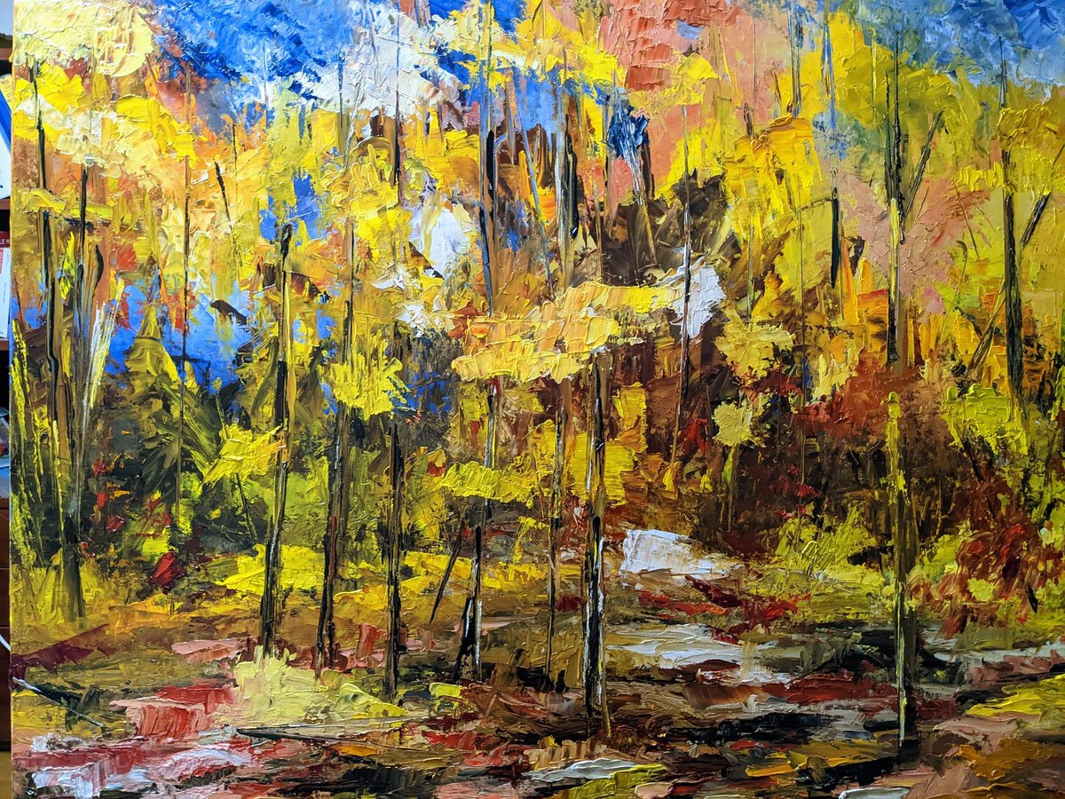 nicolewikiwili's tweet photo. Bonsoir, je travaille présentement sur un paysage semi-abstrait d'automne. Je n'avais pas réalisé de tableau sur cette saison cette année. Je me reprends....
#workinprogressartwork #semiabstractlandscapes #semiabstractart #texturedpainting https://t.co/Wlf4GpjgE1