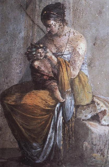 AimeeMaroux's tweet photo. It's the #DayOfDionysos at Erotic Mythology!
Baby #Dionysos, crowned with ivy, sits on the lap of one of the nymphs of Nysa looking unhappy while she gazes at him tenderly.
The nymphs of Nysa nursed baby Dionysos to hide him from Hera.
#GreekMythology #GreekRomanArt https://t.co/wstkYGqdfR