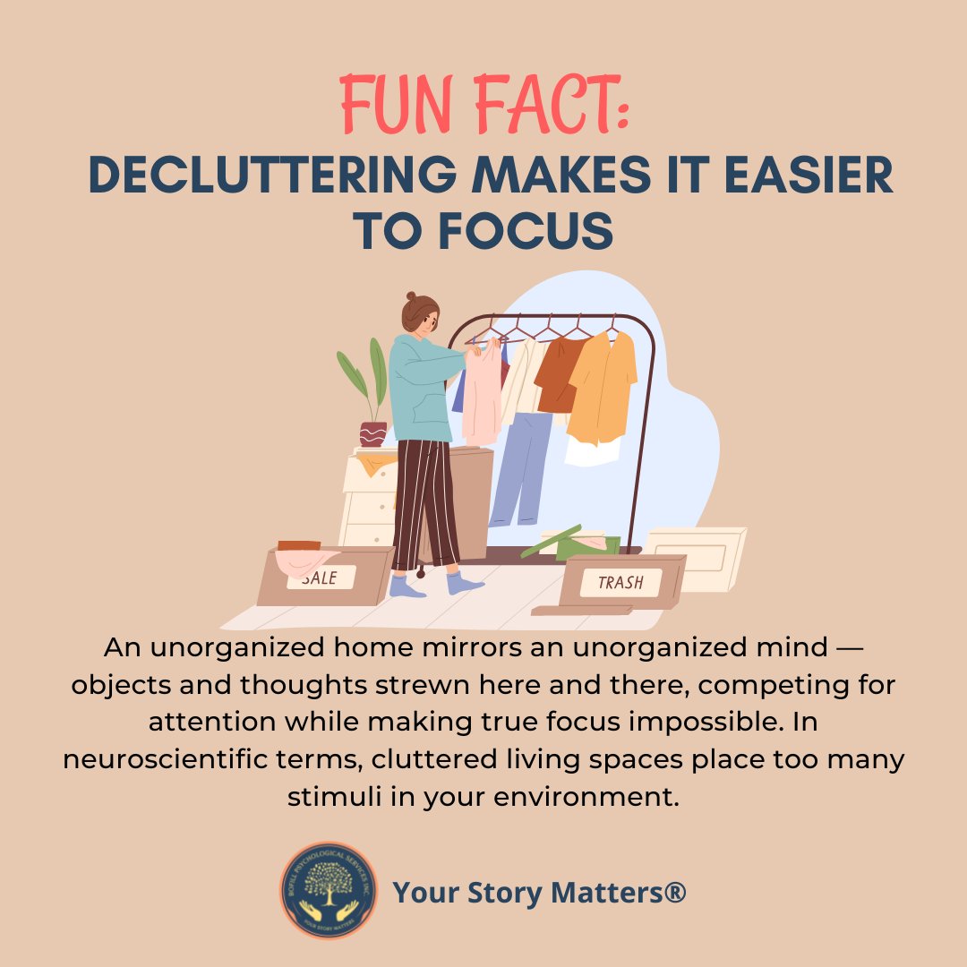 bofillpsychserv's tweet photo. Did you know that decluttering helps you focus? An unorganized home mirrors an unorganized mind!

#DeclutterDecember
#BPSCares
#BPSafeSpace
#BPStoryMatters
#KeepGoing
#MentalHealthAwareness https://t.co/fWzOVgODou