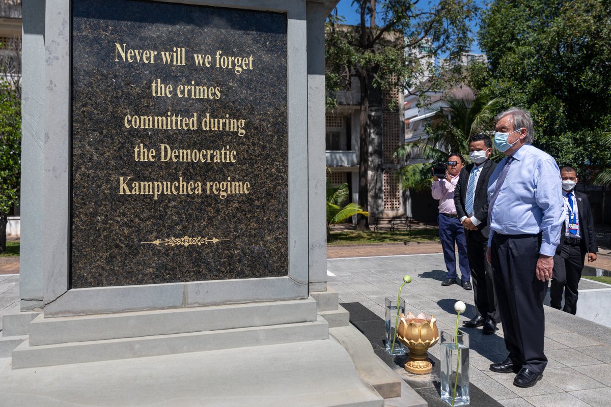 UNCambodia's tweet photo. “I recently visited #TuolSleng Genocide Museum in Phnom Penh🇰🇭, where I had the privilege of meeting survivors of atrocity crimes. Their moving testimony was a forceful reminder of the individual suffering, pain, and horror of genocide and atrocity crimes.”@antonioguterres, UNSG. https://t.co/CN7qxMkm05