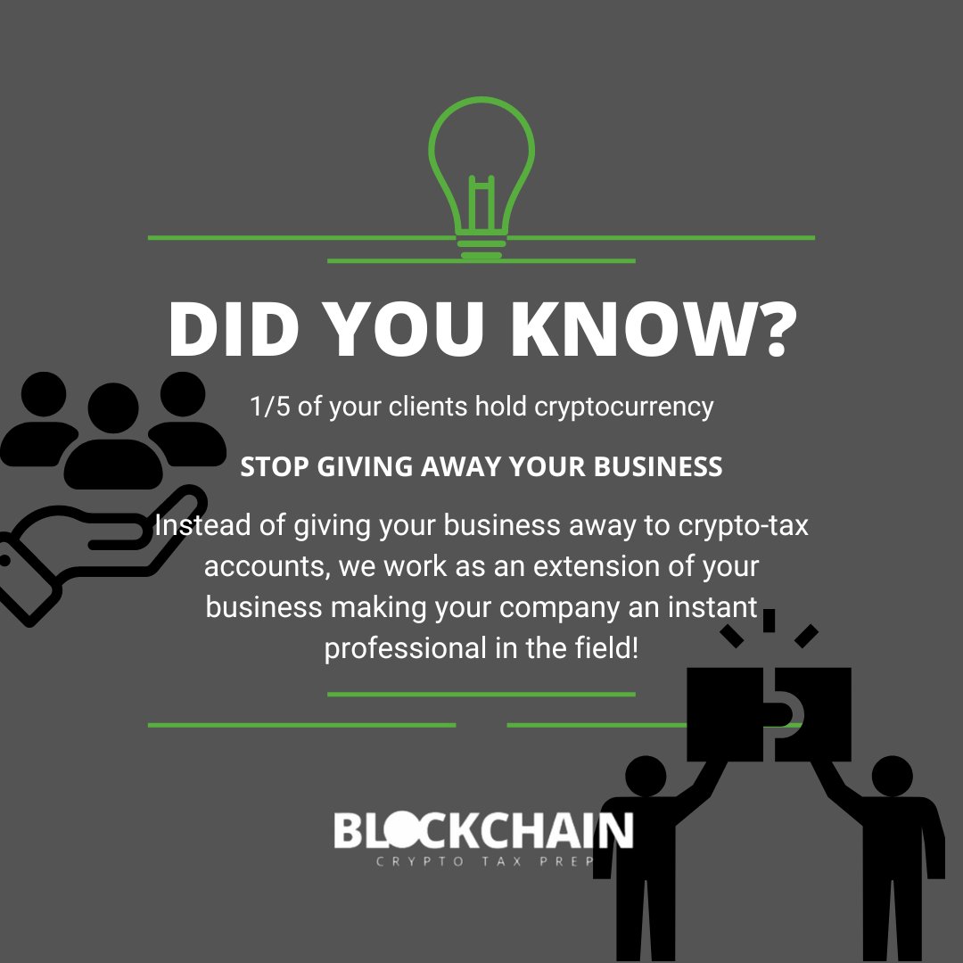 BCryptoTaxPrep's tweet photo. Attention #accountants ⚠️⚠️⚠️
📈Studies show that 1/5 Americans will check the box stating that they hold virtual currency on their return. 
.
.
.
#accounting #blockchain #cryptocurrency #cryptotax #cryptotaxprep #accountants #currency #business #digital #tax #cpa #blockchain https://t.co/ZXIphfAsRG