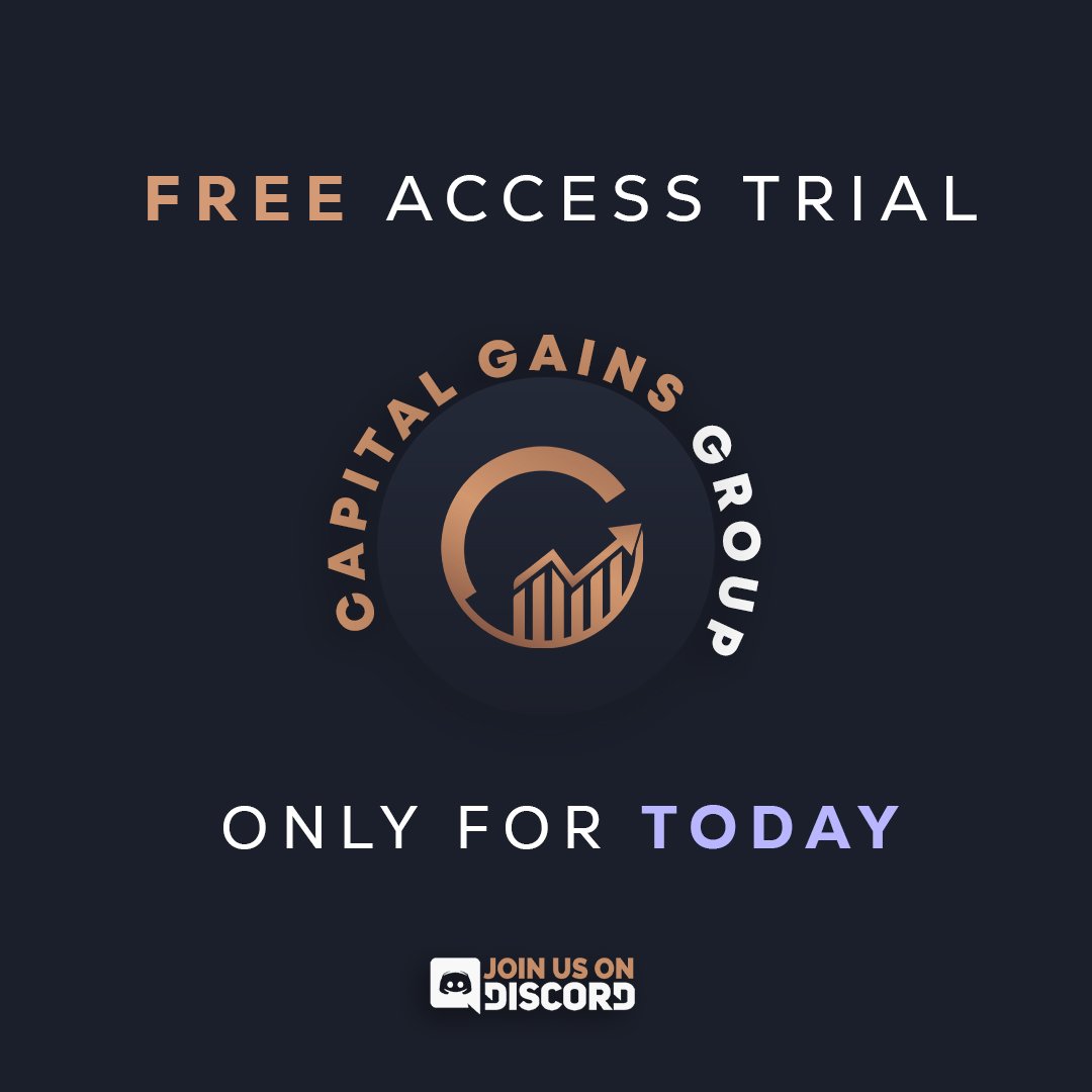 CapGainsGroup's tweet image. TODAY ONLY! Free Trial Subscription to Capital Gains Group (CGG)!

For access, follow @capgainsgroup, like ❤️ and retweet ♻️ this, and tag 2 friends in the comments who love making money💸!

Link to the Discord will be sent out tonight!