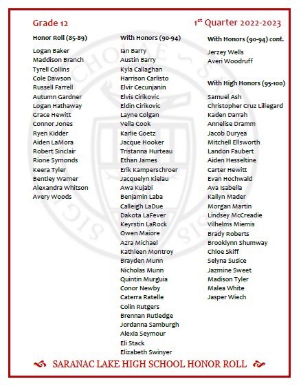Congrats to all of the SLHS students who are on the 1st quarter #HonorRoll. Keep up the great work! #redstrompride #gobigred