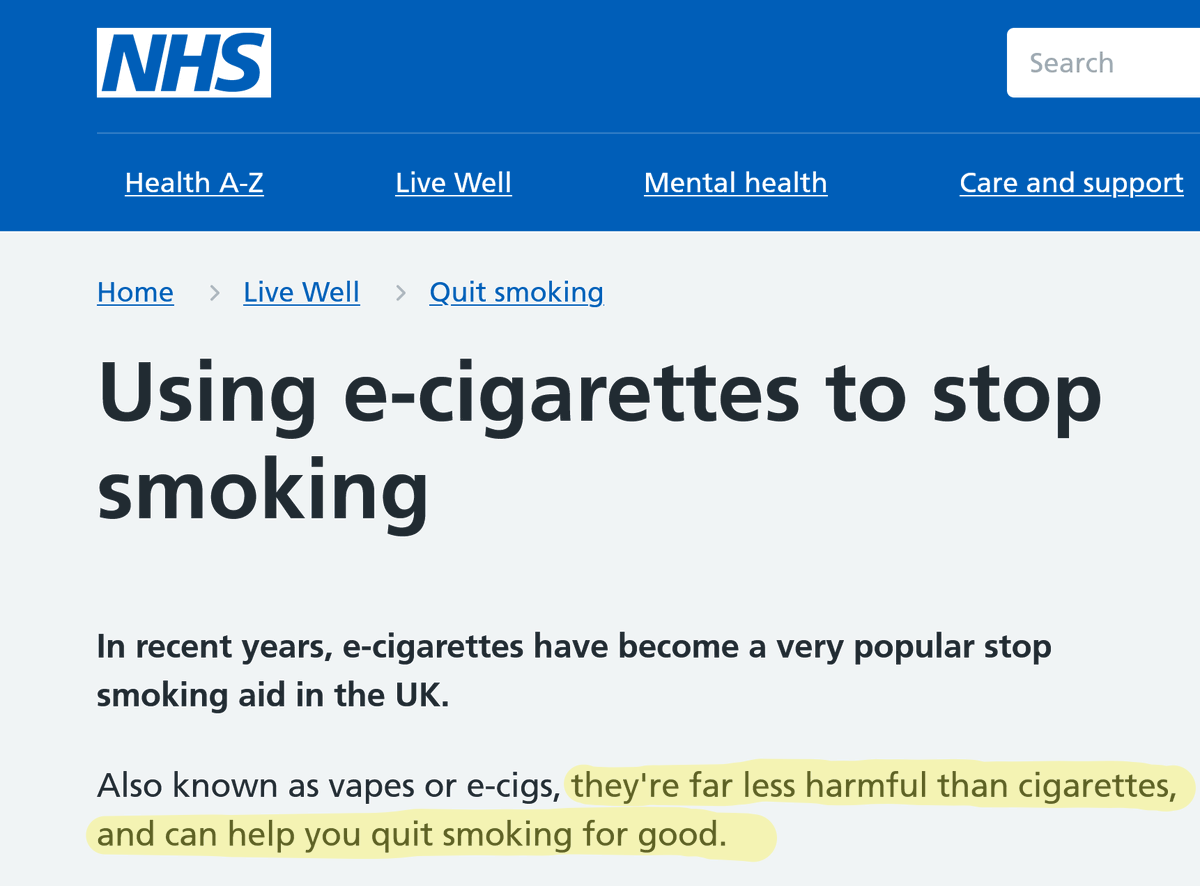 Statistics can obscure what's going on here, so let's be clear: vaping is helping many thousands of people give up cigarettes forever. The UK's National Health Service puts it well. nhs.uk/live-well/quit…