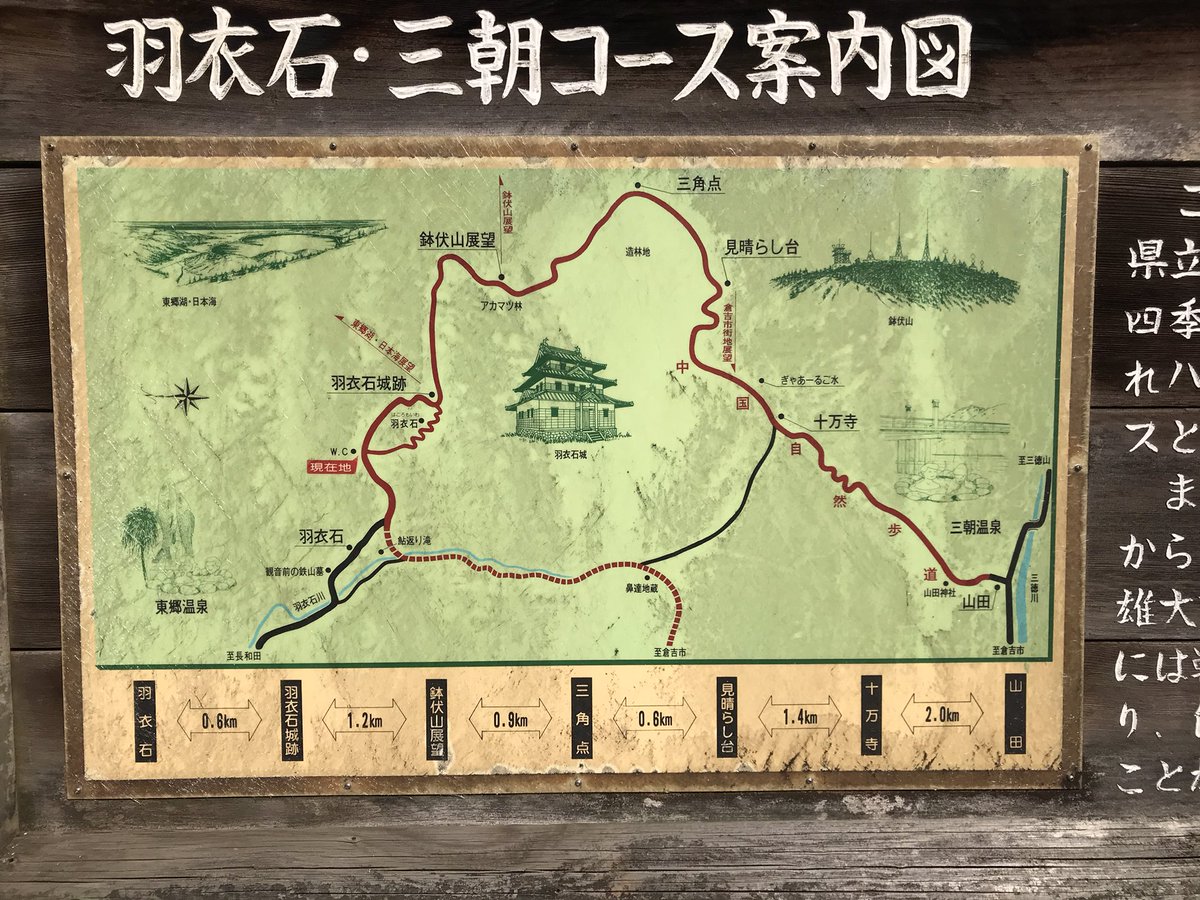 羽衣石城から三朝の温泉に抜ける登山コースがあって、まずはこれをやりたい。
松崎から三朝への徒歩のルート。
モーニングファーマーの田んぼは三朝にあるのだ。