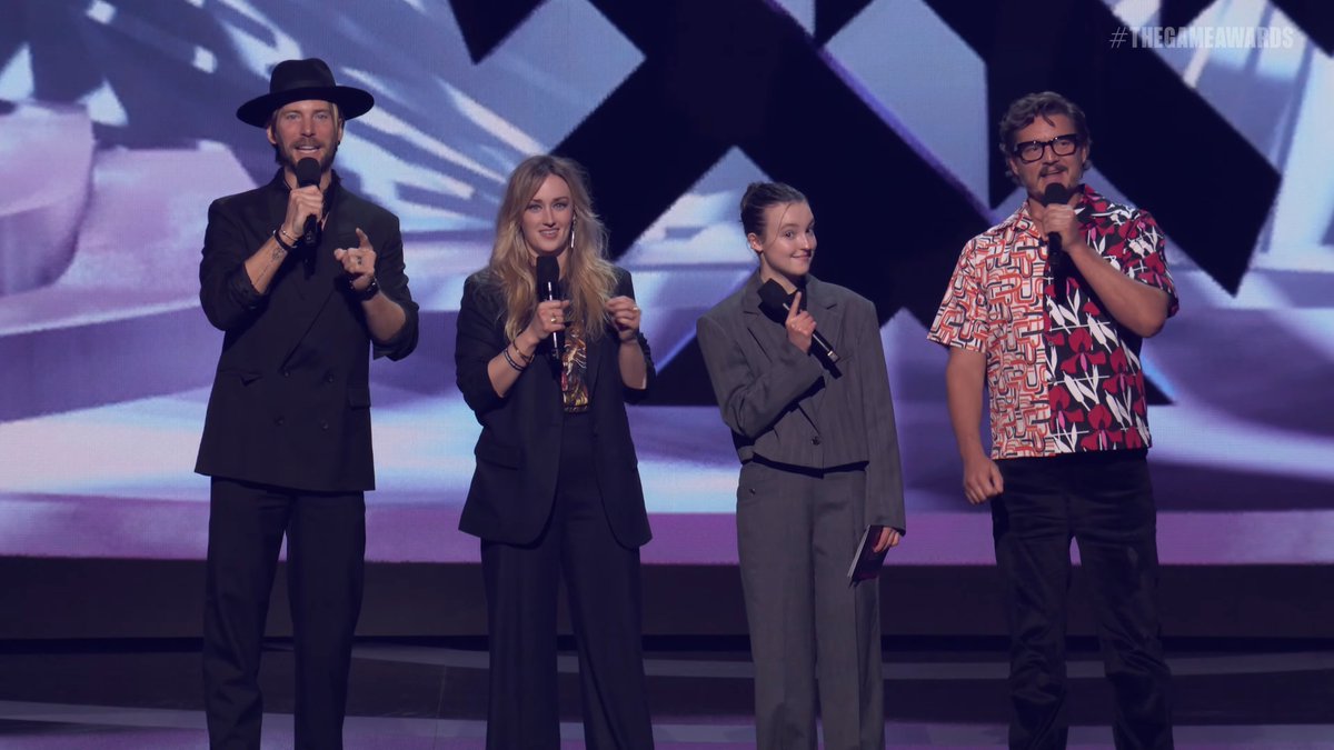 File:Troy Baker, Ashley Johnson, Bella Ramsey, Pedro Pascal at The Game  Awards 2022 (cropped).png - Wikimedia Commons