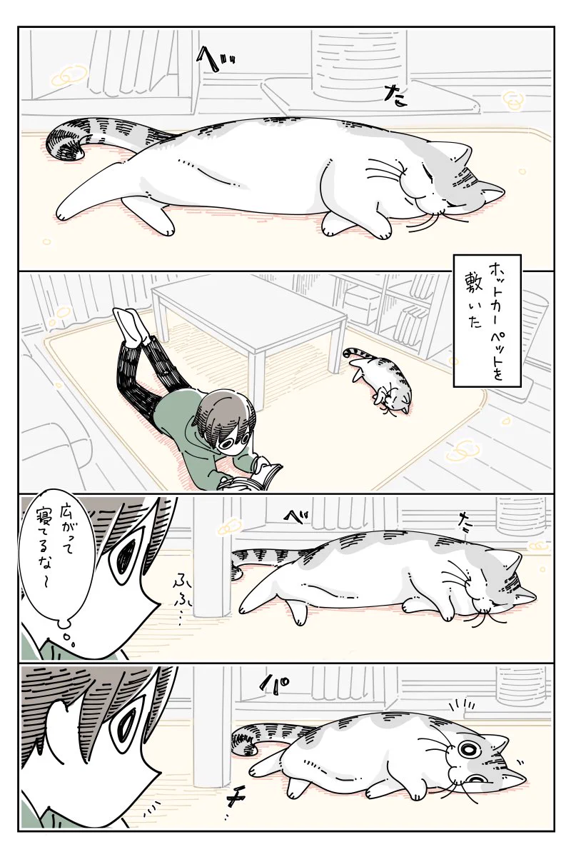 終始可愛くて癒される！ホットカーペットと猫のお話を描いた「猫漫画」！