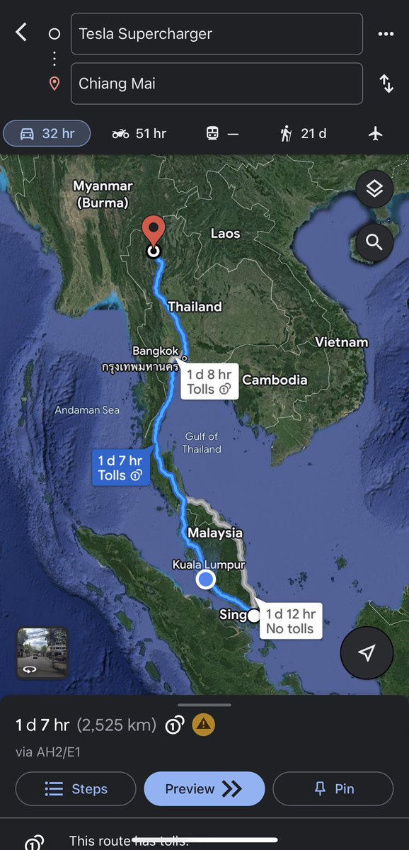 zuhrilazhar's tweet photo. @BjornNyland @Tesla Perhaps Malaysia next please 🙏😊 Imagine Supercharger network across Singapore to Malaysia &amp; all the way to Chiang Mai, Thailand. It would be an epic 2,525 km South East Asia Tesla electric road-trip! https://t.co/Jwc142Iyvx