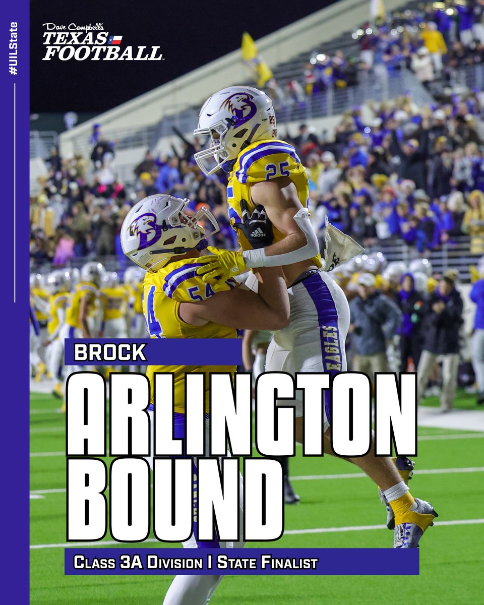 Sept. 16, 2022: Brock was 0-4 after a gauntlet non-district schedule

Dec. 8, 2022: The Eagles punched their ticket to AT&amp;T Stadium to play for another state title🏆

See y'all at AT&amp;T Stadium next week, <a href="/brock_football/">Brock Football</a>!

#dctf #txhsfb #txhfbplayoffs #UILState