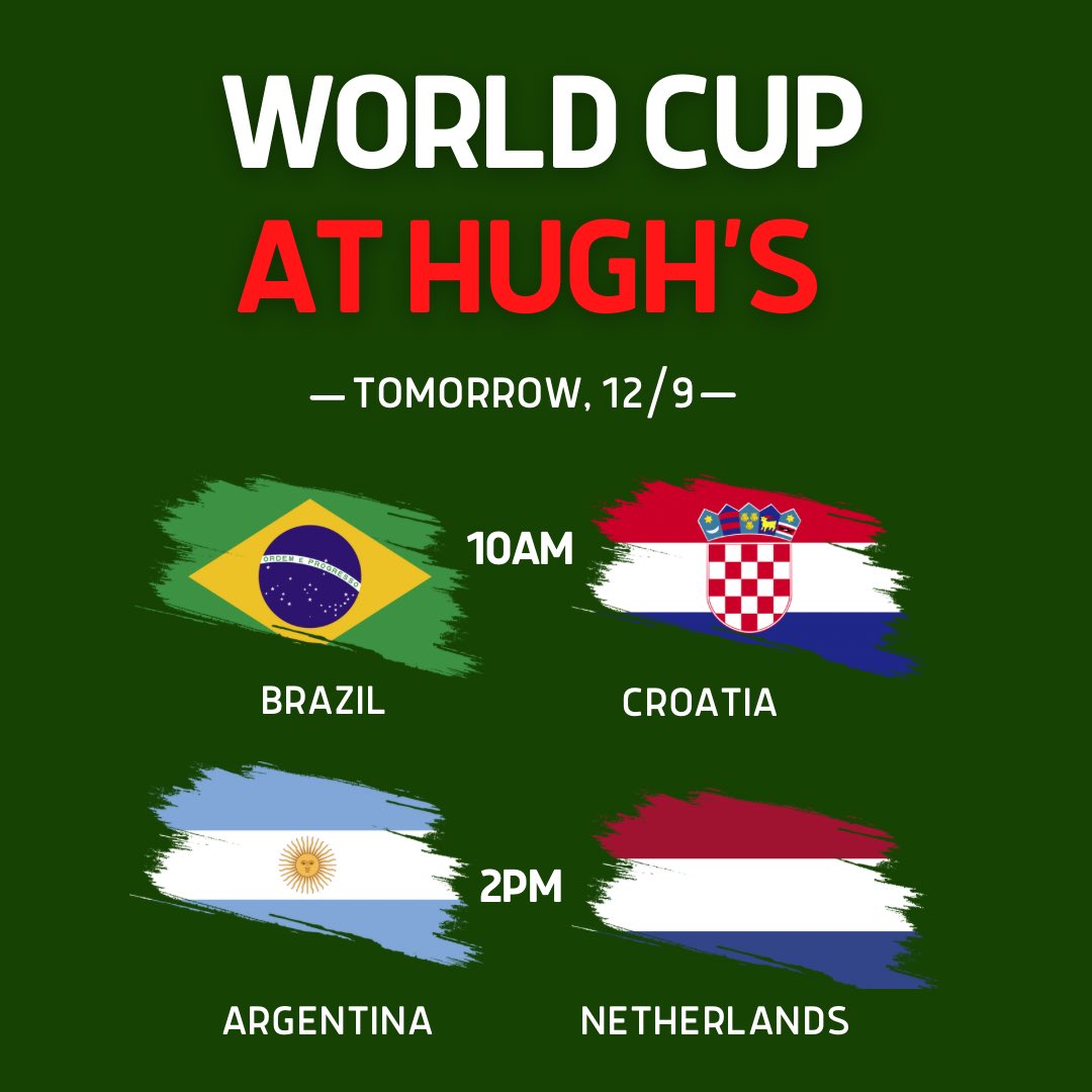 Doors will open at 9:30am for the World Cup quarter final matches tomorrow! 🍻 And, tomorrow night at 10pm, Last Call Radio will be  playing Rock, Reggae and Funk music! 🎶