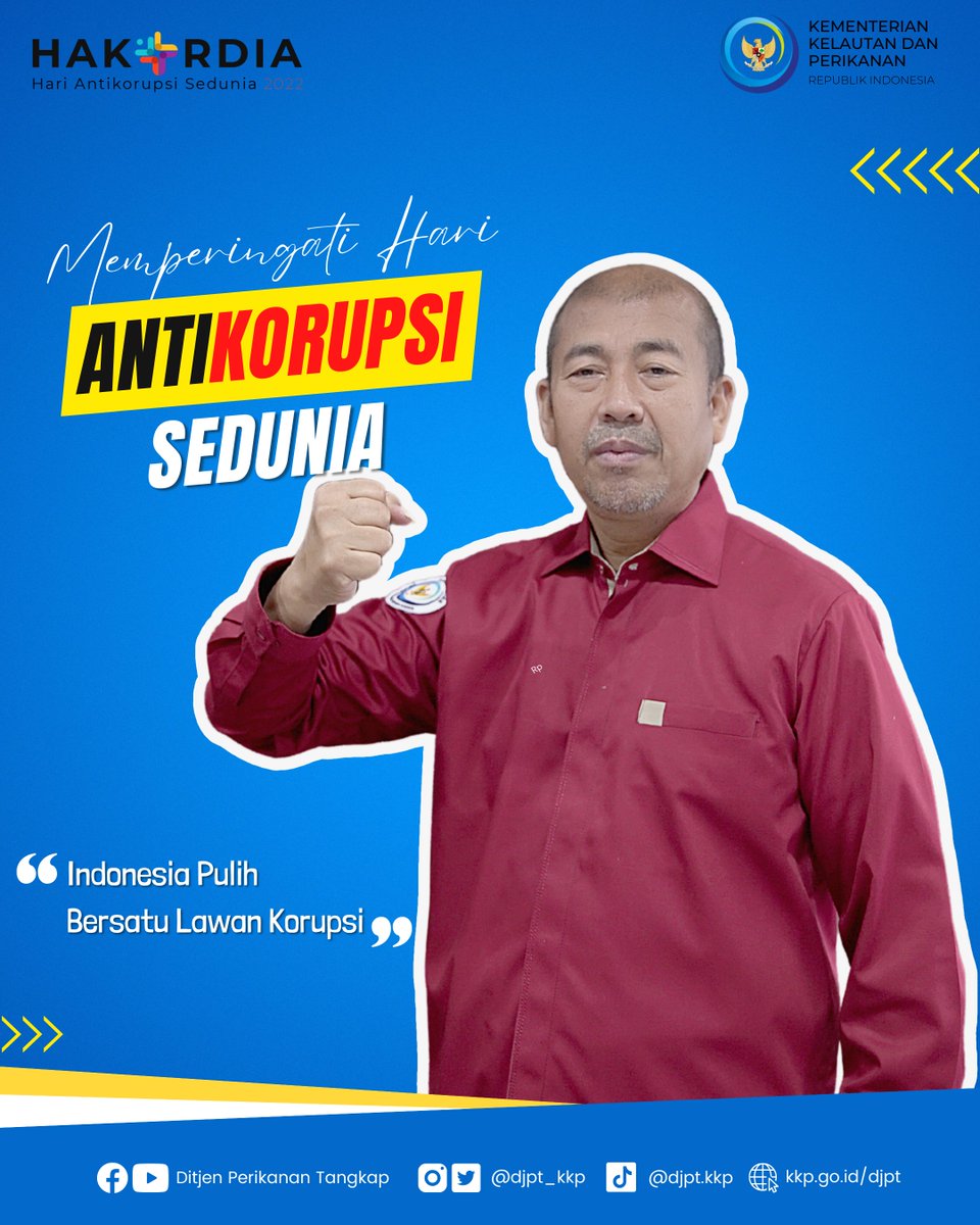 Selamat memperingati Hari Antikorupsi Sedunia 9 Desember 2022.
Mari kita senantiasa menerapkan sikap dan perilaku jujur serta bersatu memupuk budaya antikorupsi. Indonesia pulih bersatu lawan korupsi.