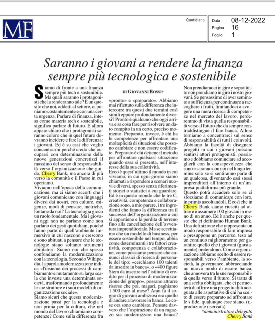 Il mio editoriale di ieri sui #giovani

#Creatività, #competenza e #collaborazione sono, a mio parere, i tre ingredienti che fanno la differenza tra il successo dell'organizzazione e la perdita di terreno fino alla cancellazione dell'avventura imprenditoriale, non la #tecnologia.