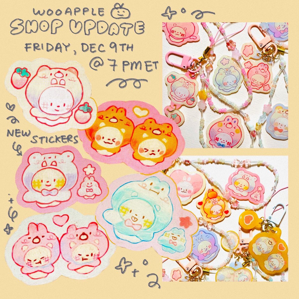wwooapple's tweet photo. ✨☃️sh💫p update tmrw~ ☃️✨
new keychains, pins, and more !!
💛💛💛
2022.12.09 @ 7PM ET https://t.co/qxRBZVYxVI