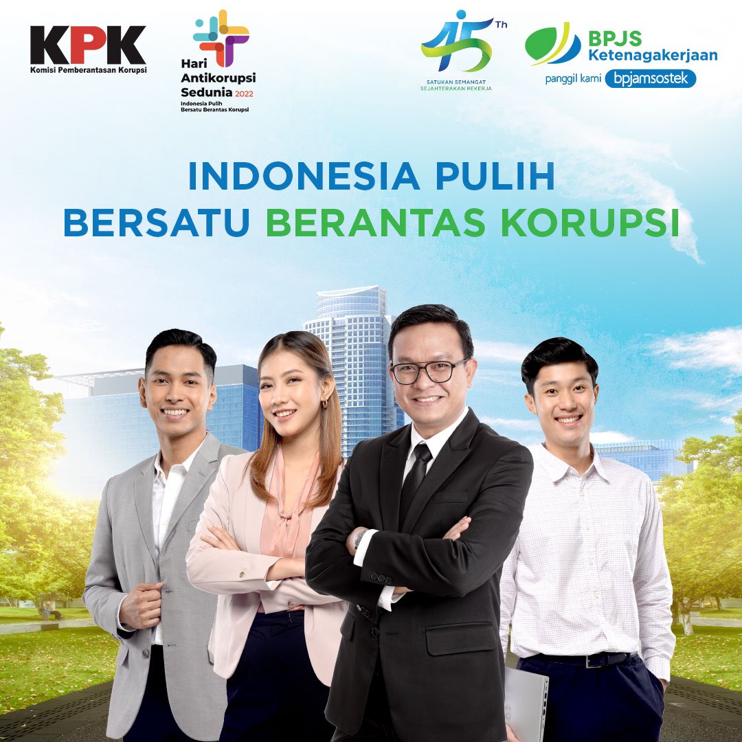 Memperingati Hari Antikorupsi Sedunia, saatnya kita memperkuat peran masyarakat untuk memberantas dan memerangi korupsi, BPJAMSOSTEK bersatu lawan korupsi di Indonesia bersama KPK.
#KerjaKerasBebasCemas