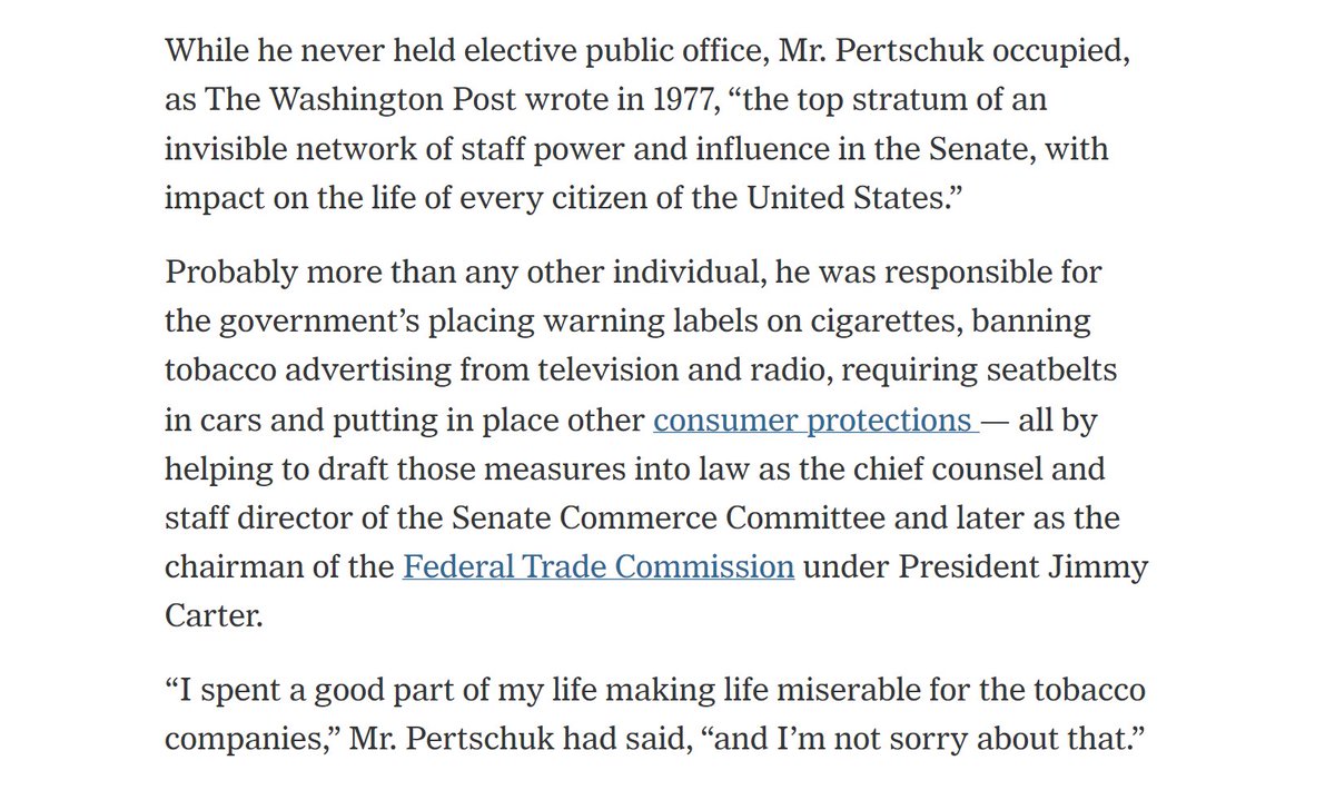 RIP Michael Pertschuk (1933-2022), saver of countless lives.

Obit via NY Times >> nytimes.com/2022/11/29/us/…