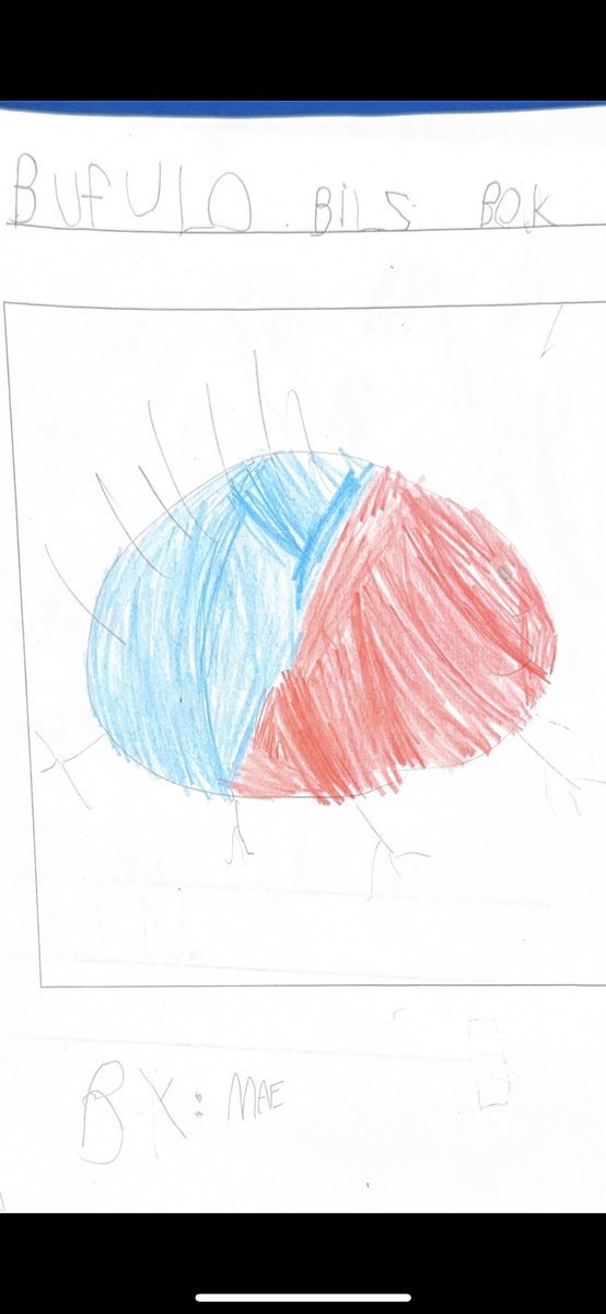 strad68's tweet photo. My 4 year old wrote a book about the @BuffaloBills ….and the logo on the cover page💀🤌 https://t.co/2dd1ze9ONC
